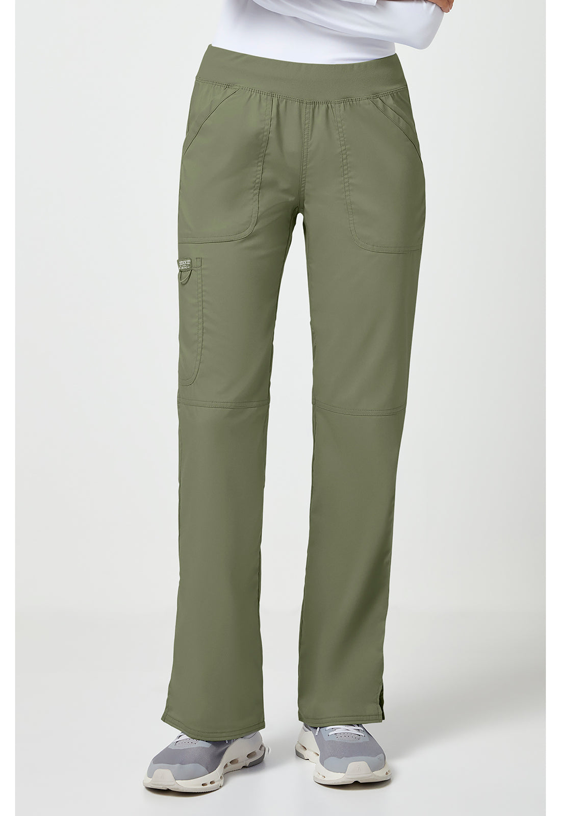 Cherokee WWE110 Mid Rise Straight Leg Pull-on Pant - Olive (front)