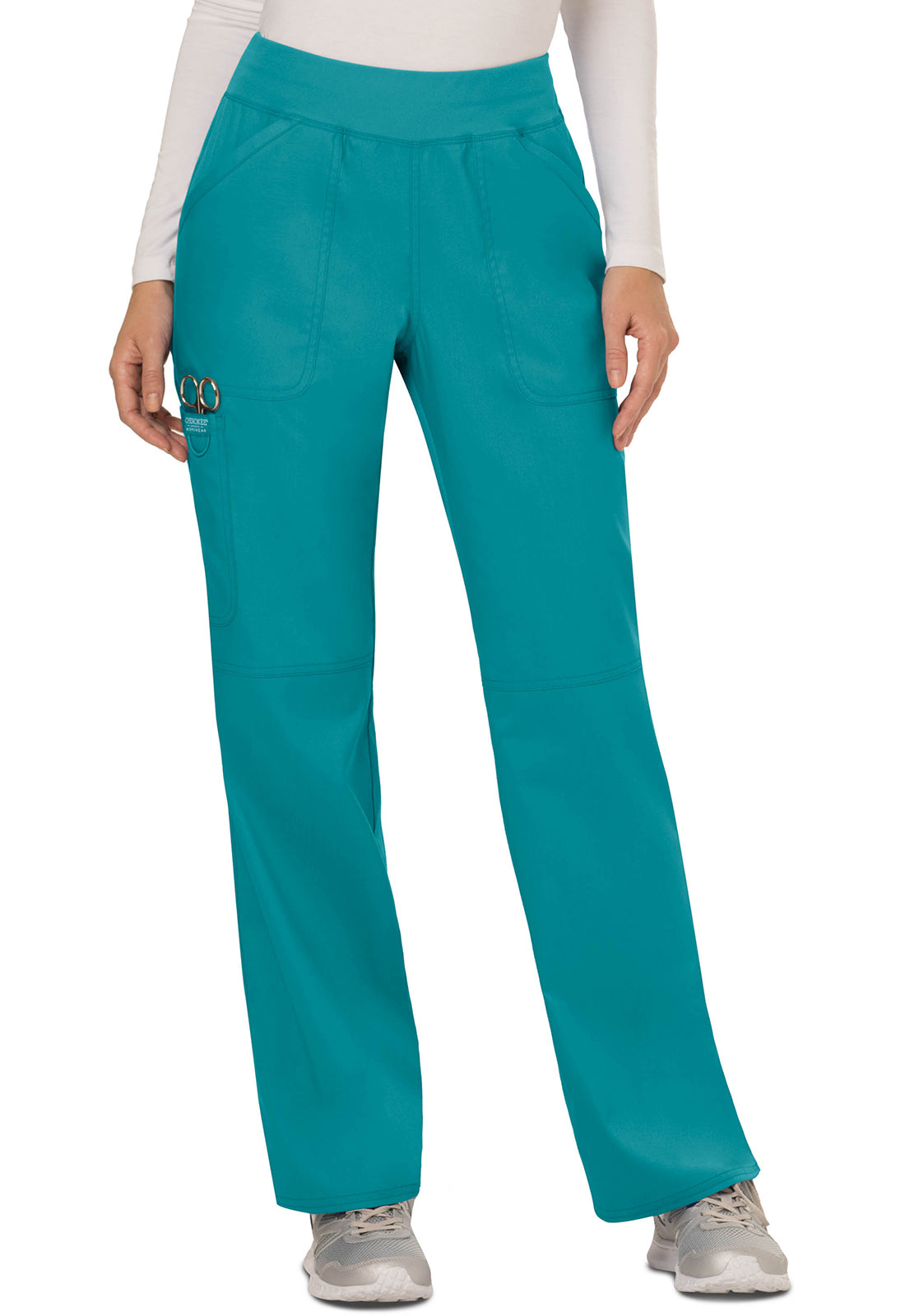 Cherokee WWE110 Mid Rise Straight Leg Pull-on Pant - Teal Blue (front)