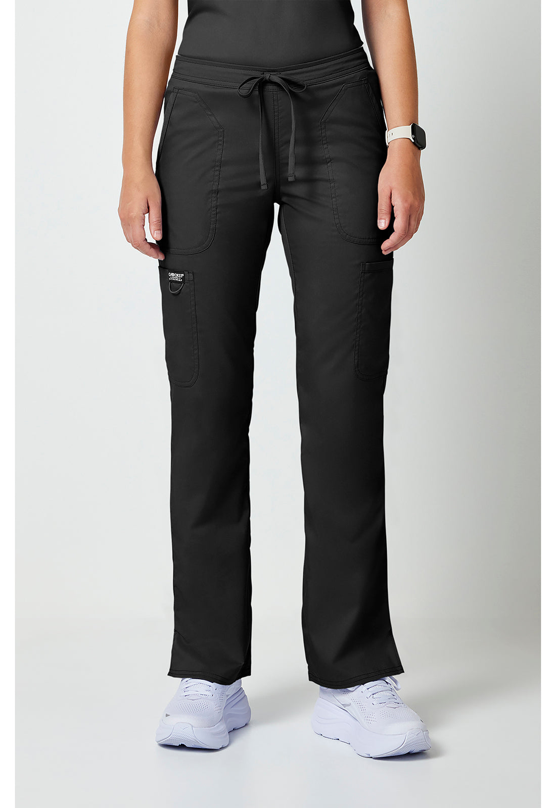 Cherokee WWE120 Mid Rise Moderate Flare Leg Drawstring P - Black (front)