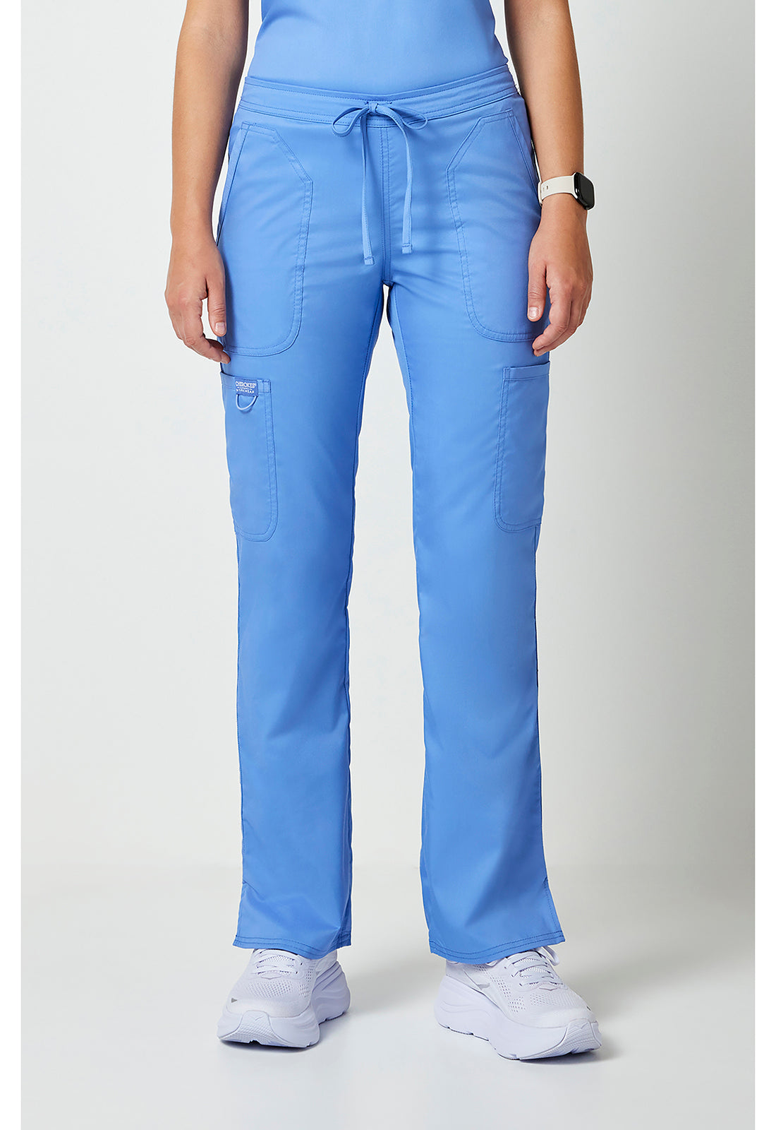 Cherokee WWE120 Mid Rise Moderate Flare Leg Drawstring P - Ciel Blue (front)