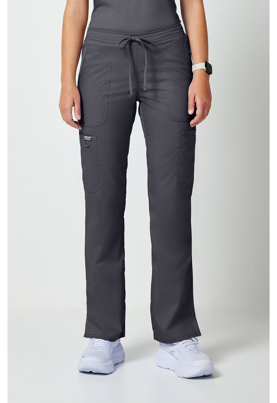 Cherokee WWE120 Mid Rise Moderate Flare Leg Drawstring P - Pewter (front)