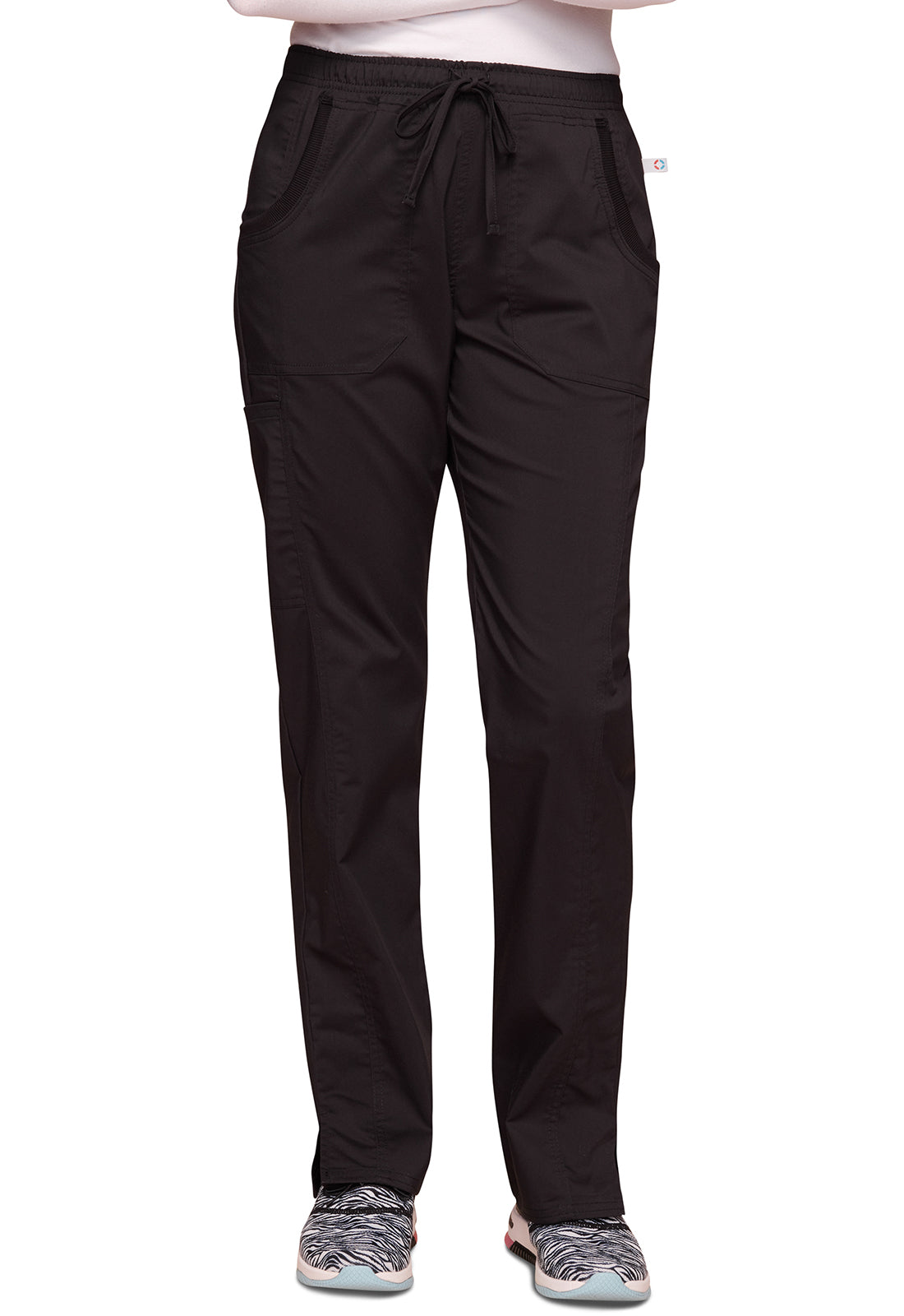 Cherokee WWE235AB Mid Rise Straight Leg Drawstring Pant - Black (front)