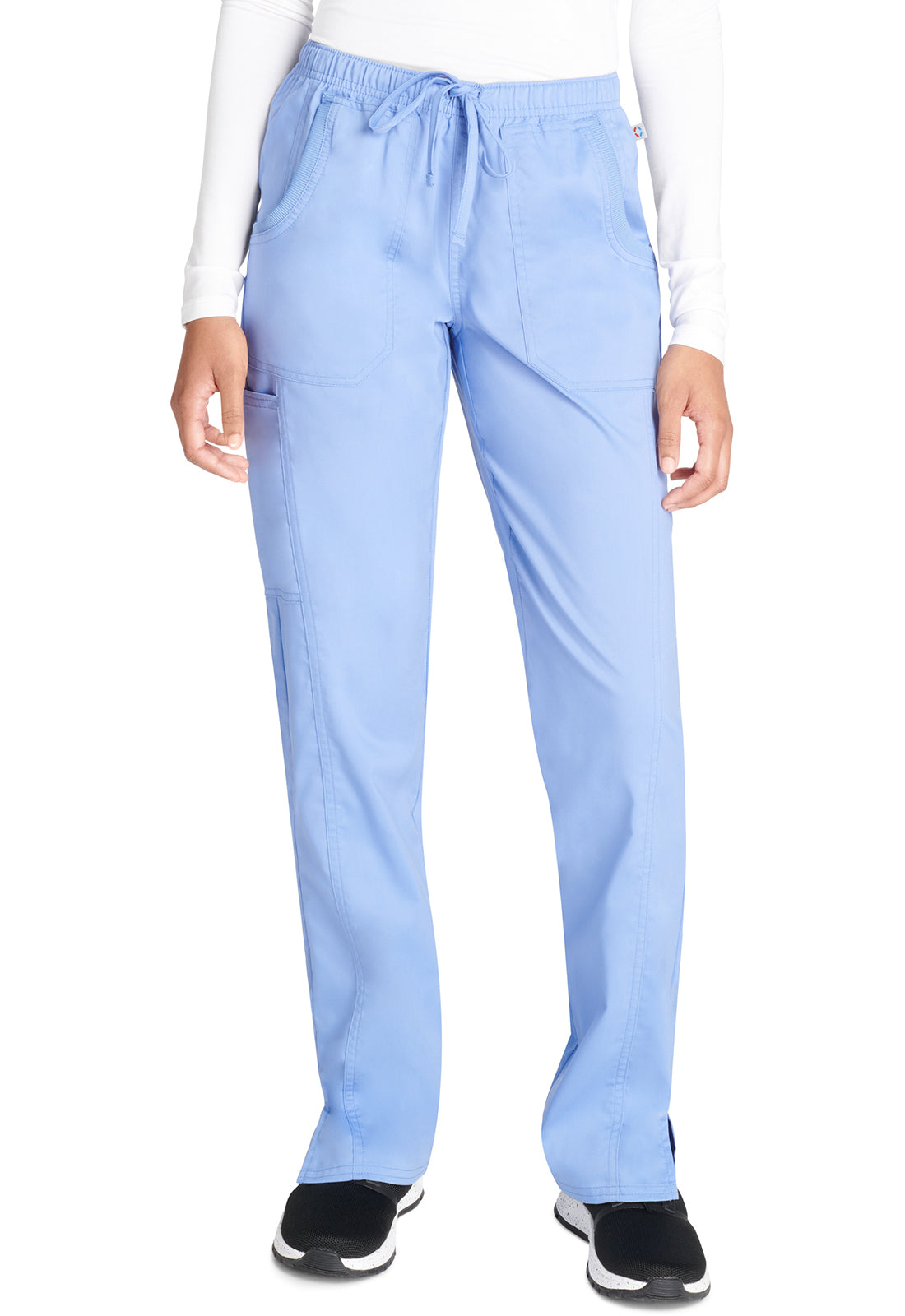 Cherokee WWE235AB Mid Rise Straight Leg Drawstring Pant - Ciel Blue (front)