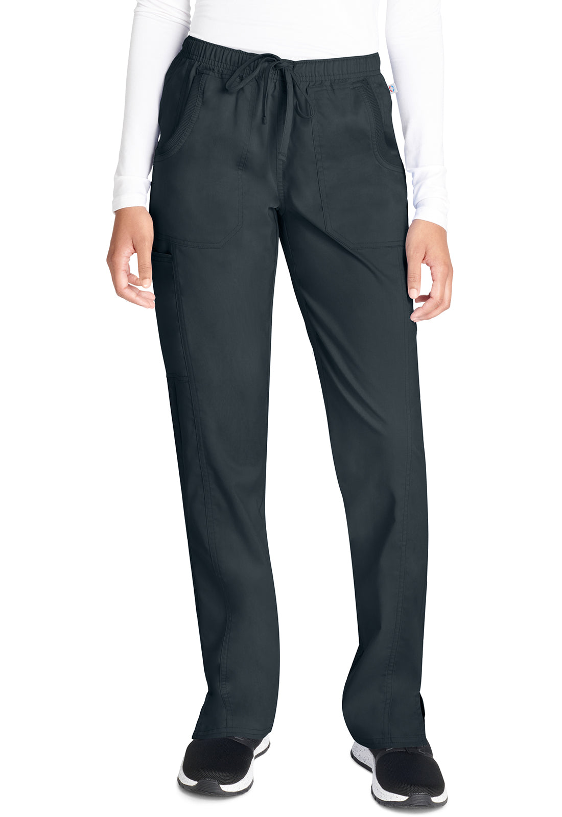 Cherokee WWE235AB Mid Rise Straight Leg Drawstring Pant - Pewter (front)