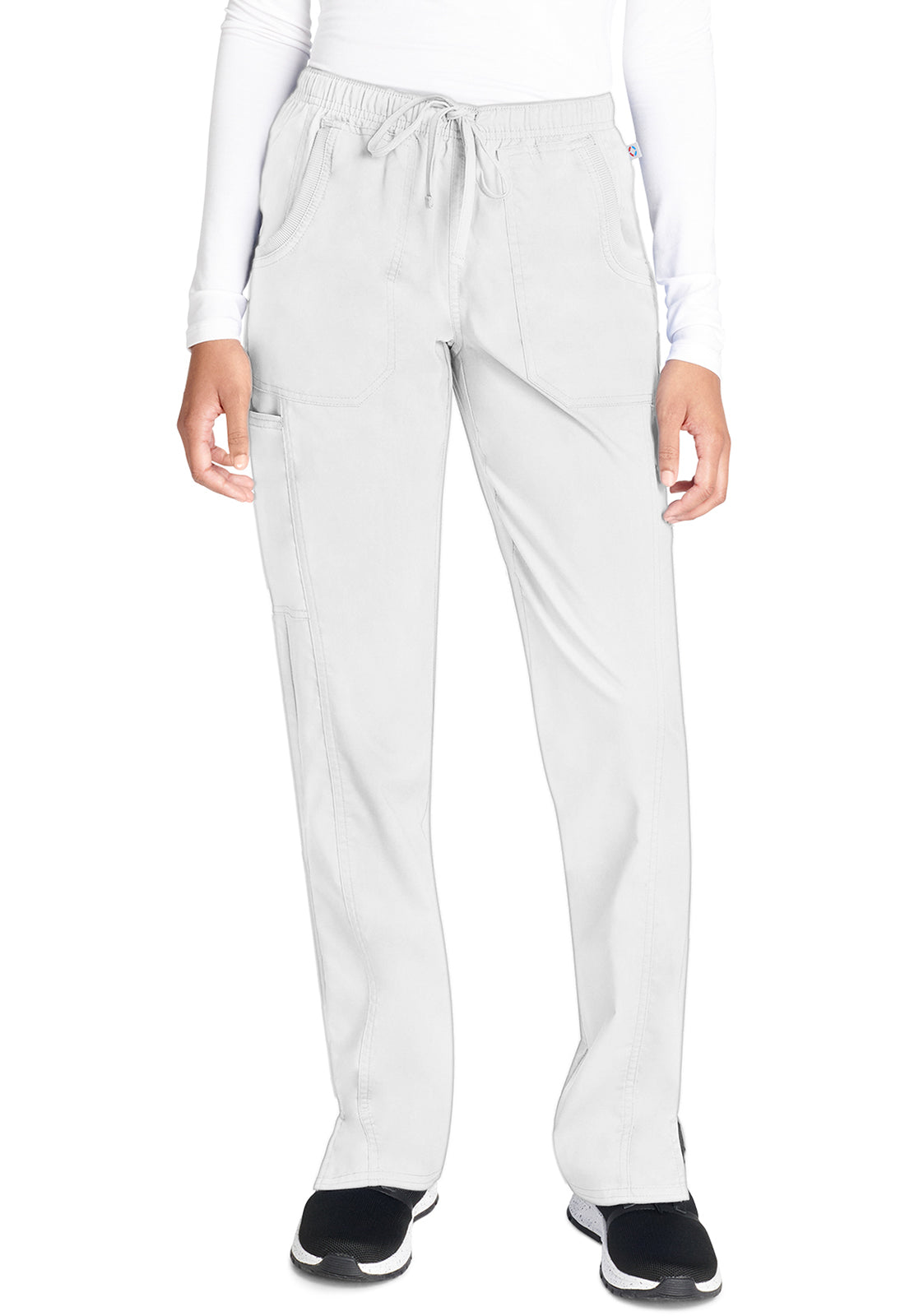 Cherokee WWE235AB Mid Rise Straight Leg Drawstring Pant - White (front)