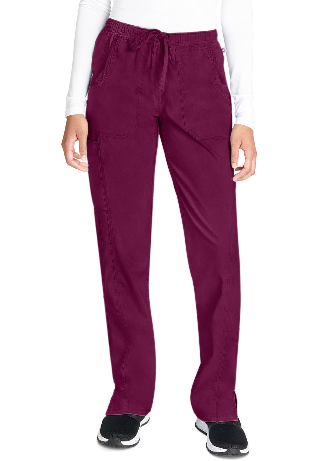 Cherokee WWE235AB Mid Rise Straight Leg Drawstring Pant - Wine (front)