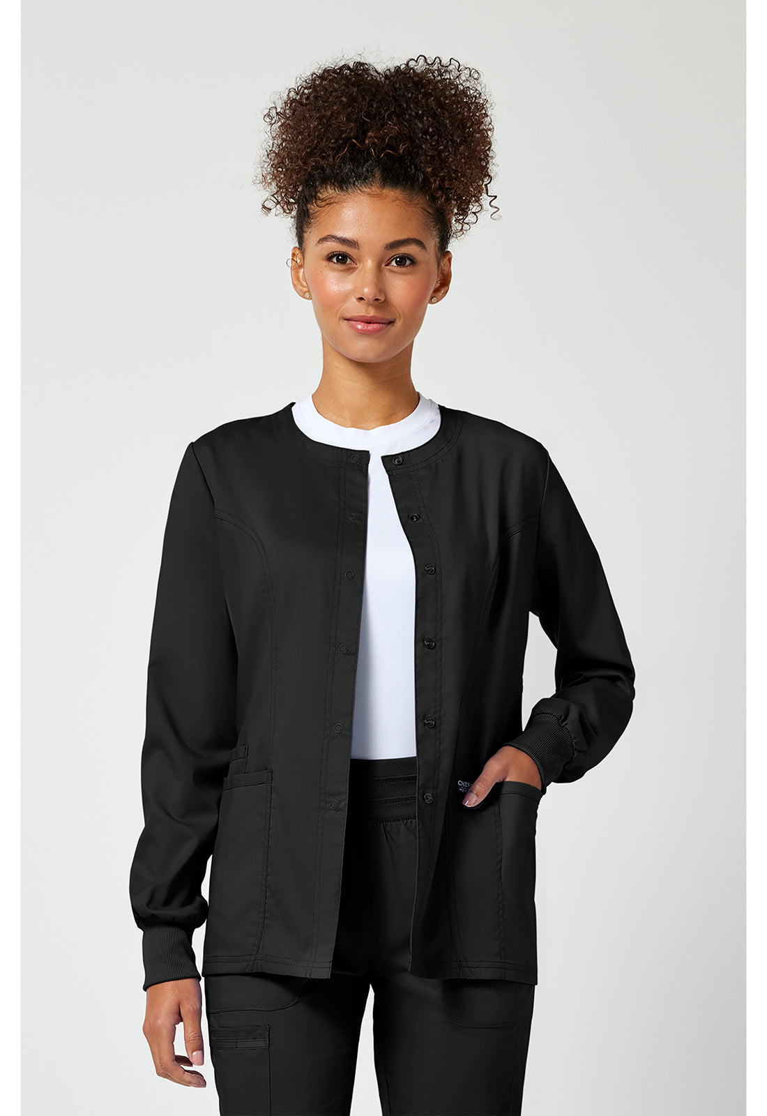 Cherokee WWE310 Snap Front Warm-up Jacket - Black (front)