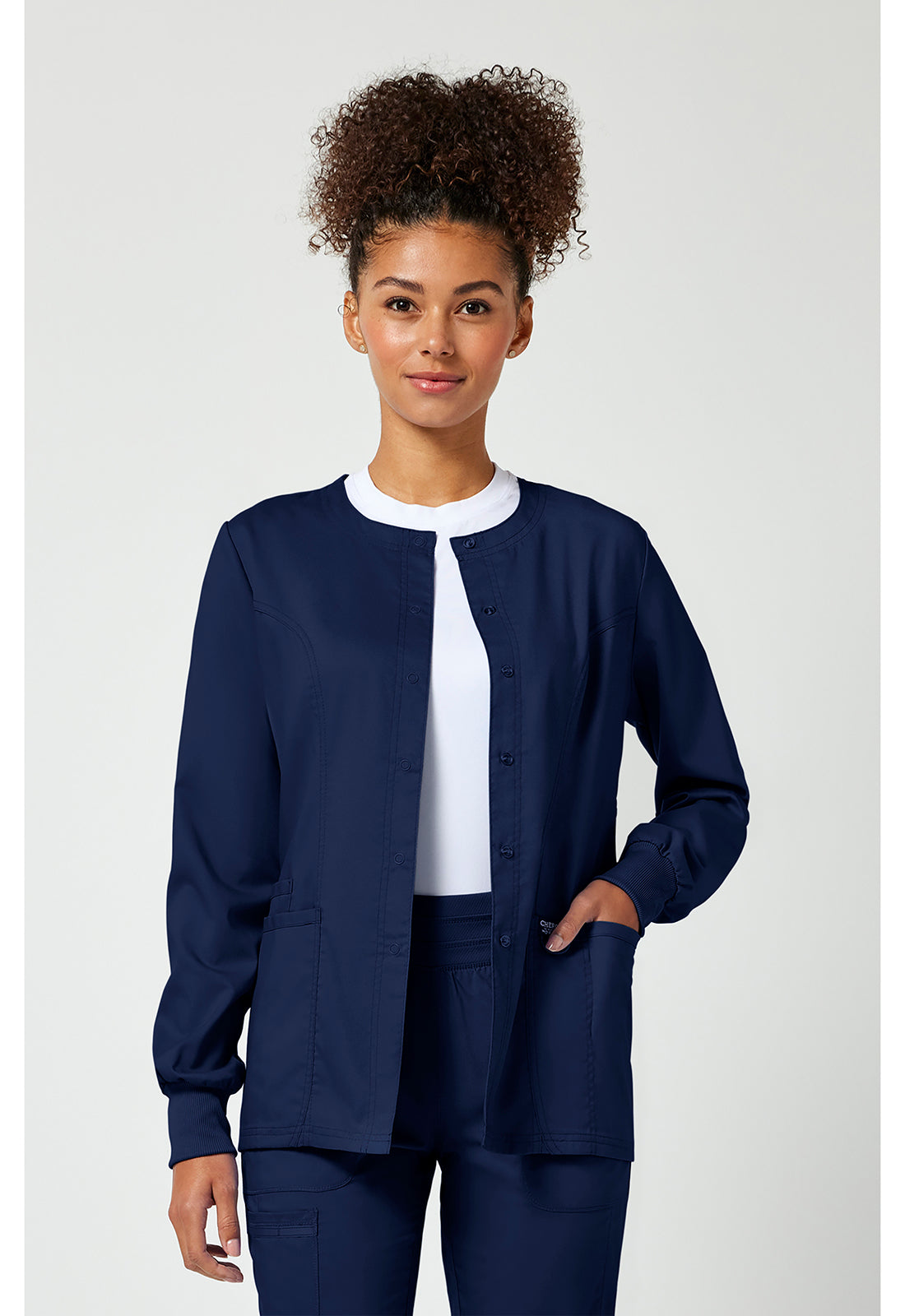 Cherokee WWE310 Snap Front Warm-up Jacket - Navy (front)