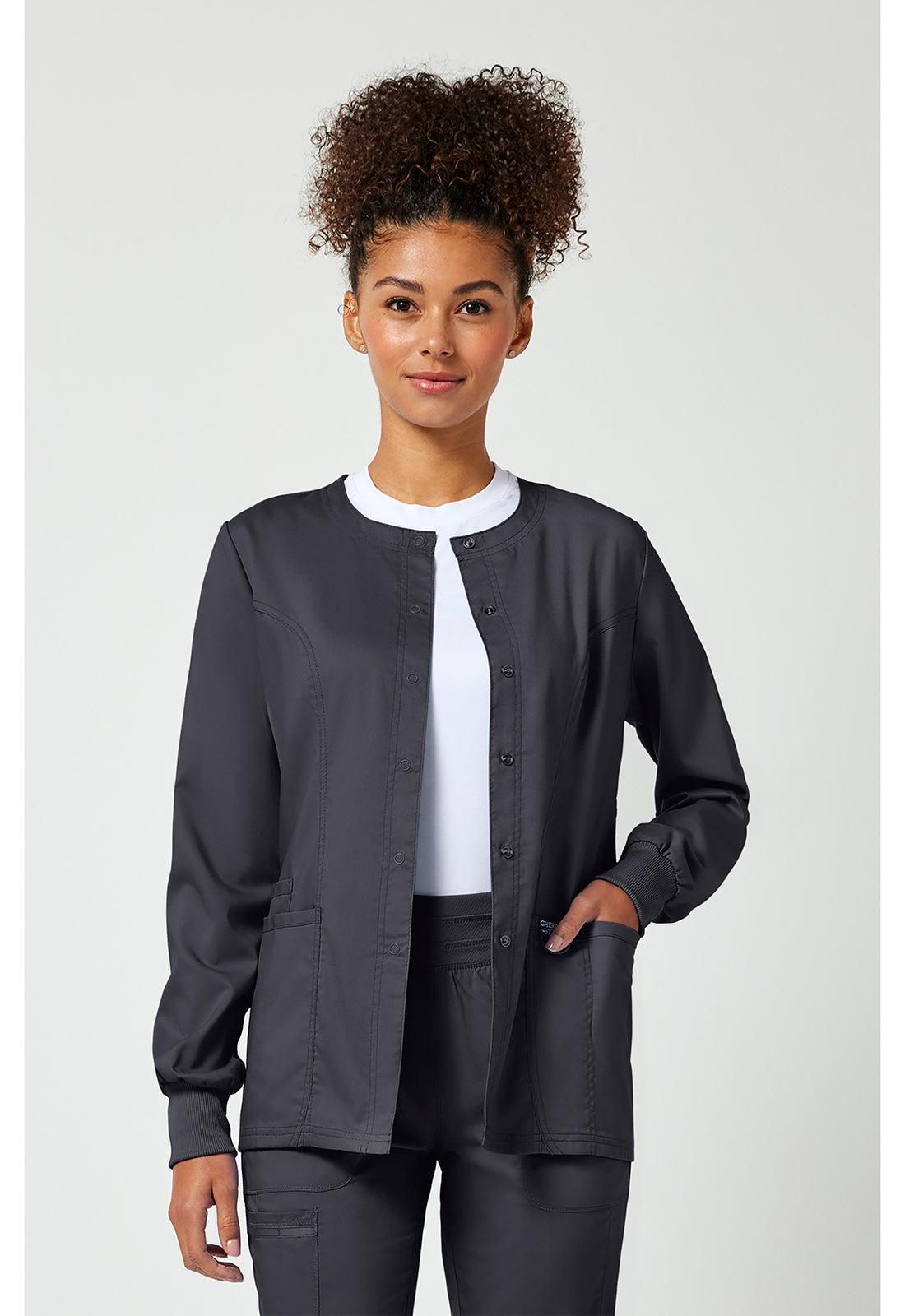 Cherokee WWE310 Snap Front Warm-up Jacket - Pewter (front)