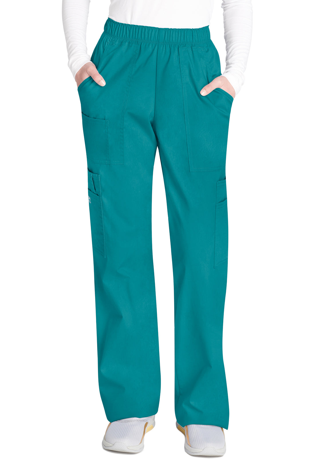 Cherokee WWE4005 Mid Rise Pull-On Cargo Pant - Teal Blue (front)