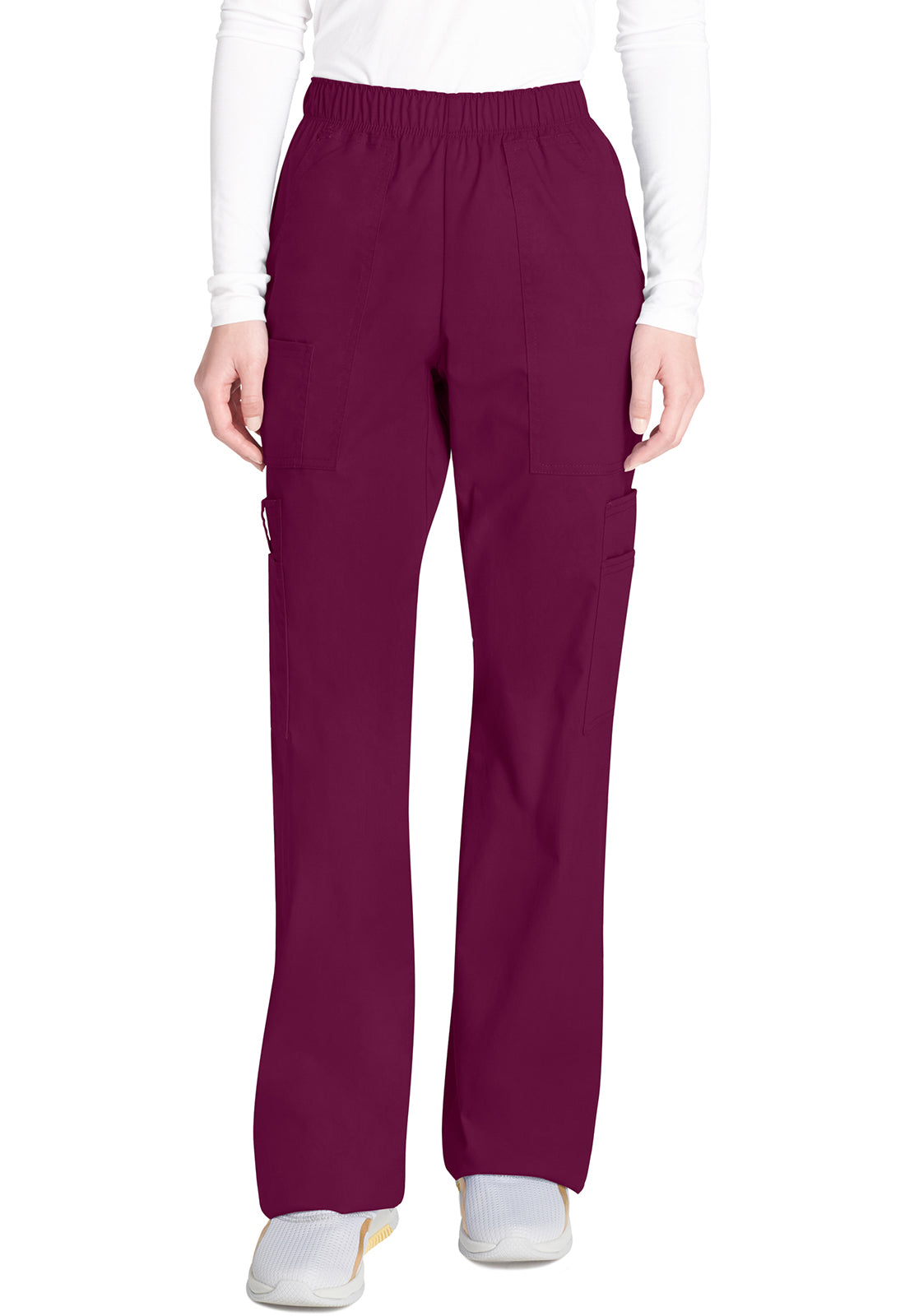 Cherokee WWE4005 Mid Rise Pull-On Cargo Pant - Wine (front)