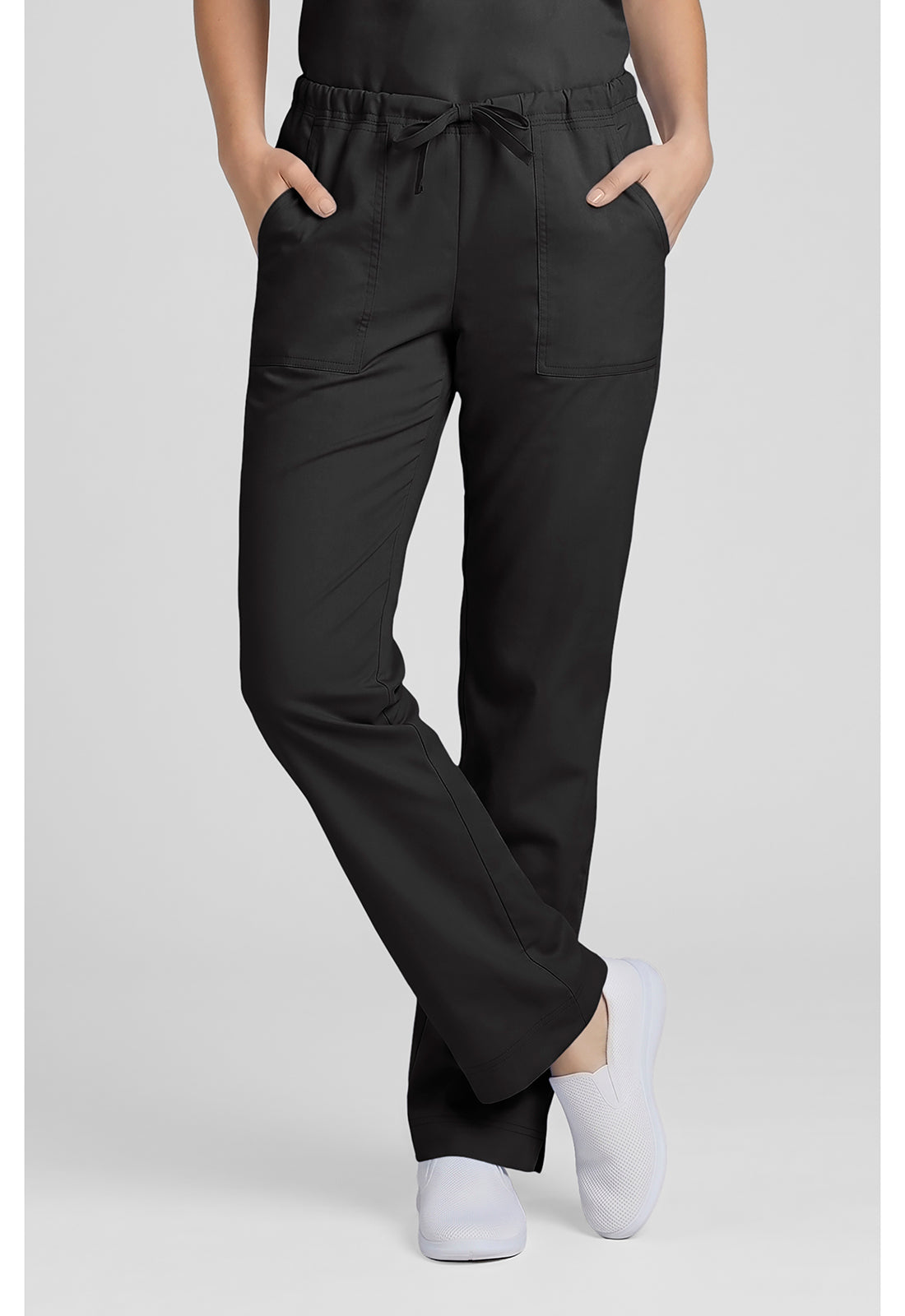 Cherokee WWE4203 Mid Rise Slim Straight Drawstring Pant - Black (front)