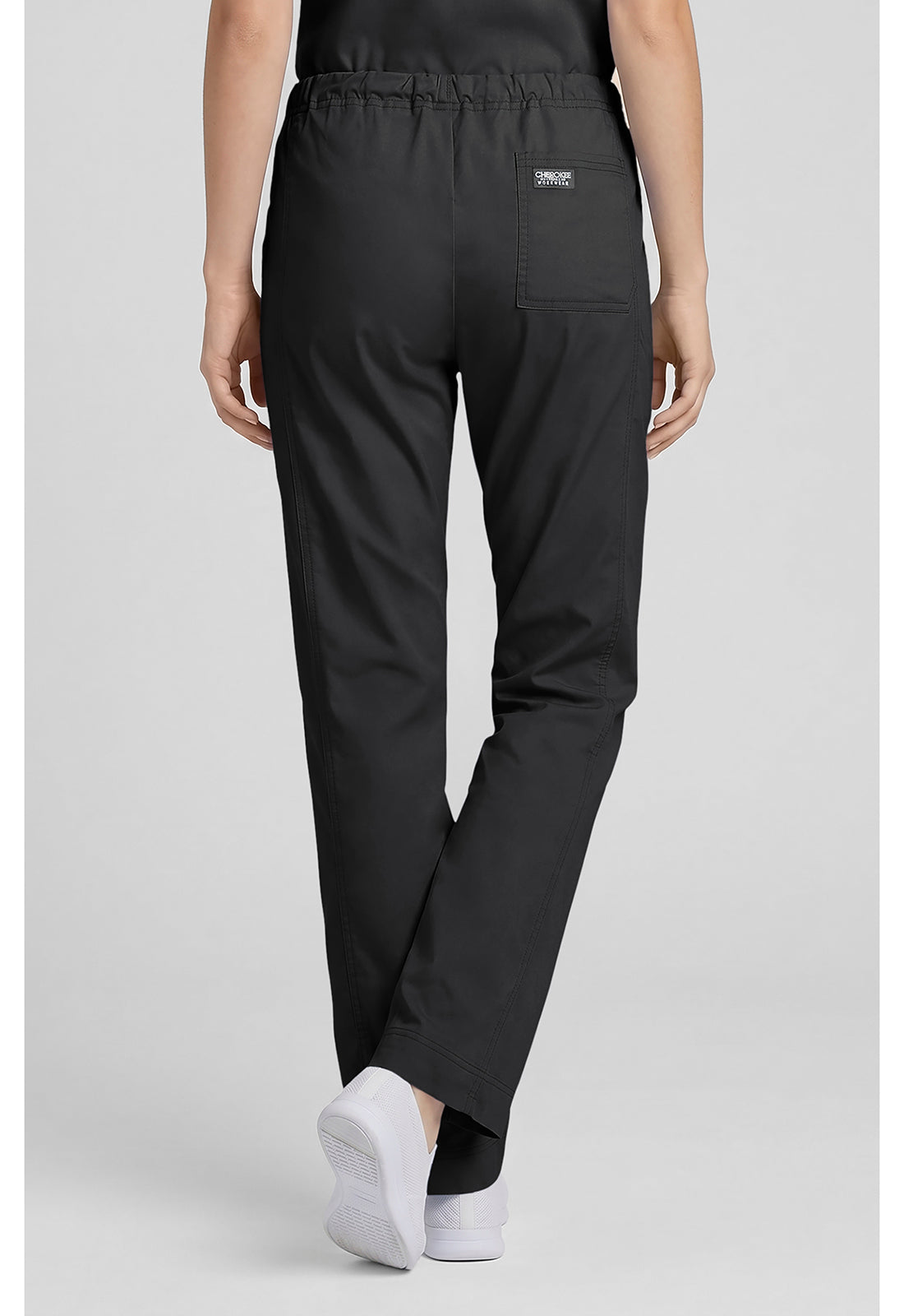 Cherokee WWE4203 Mid Rise Slim Straight Drawstring Pant - Black (back)