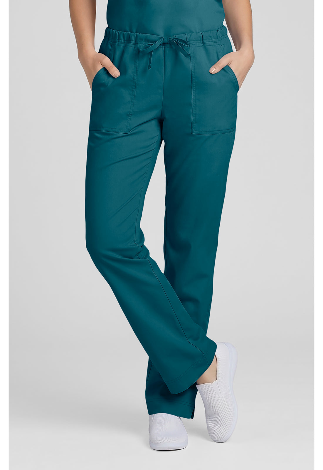 Cherokee WWE4203 Mid Rise Slim Straight Drawstring Pant - Caribbean Blue (front)