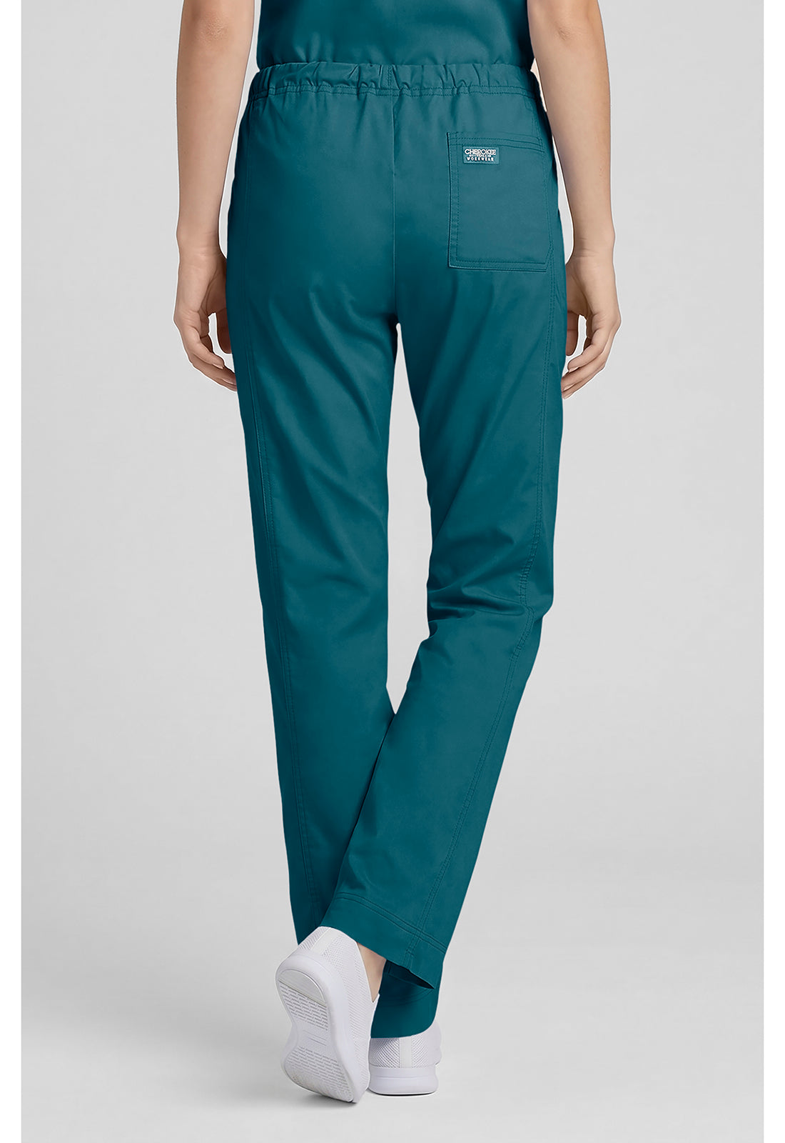 Cherokee WWE4203 Mid Rise Slim Straight Drawstring Pant - Caribbean Blue (back)