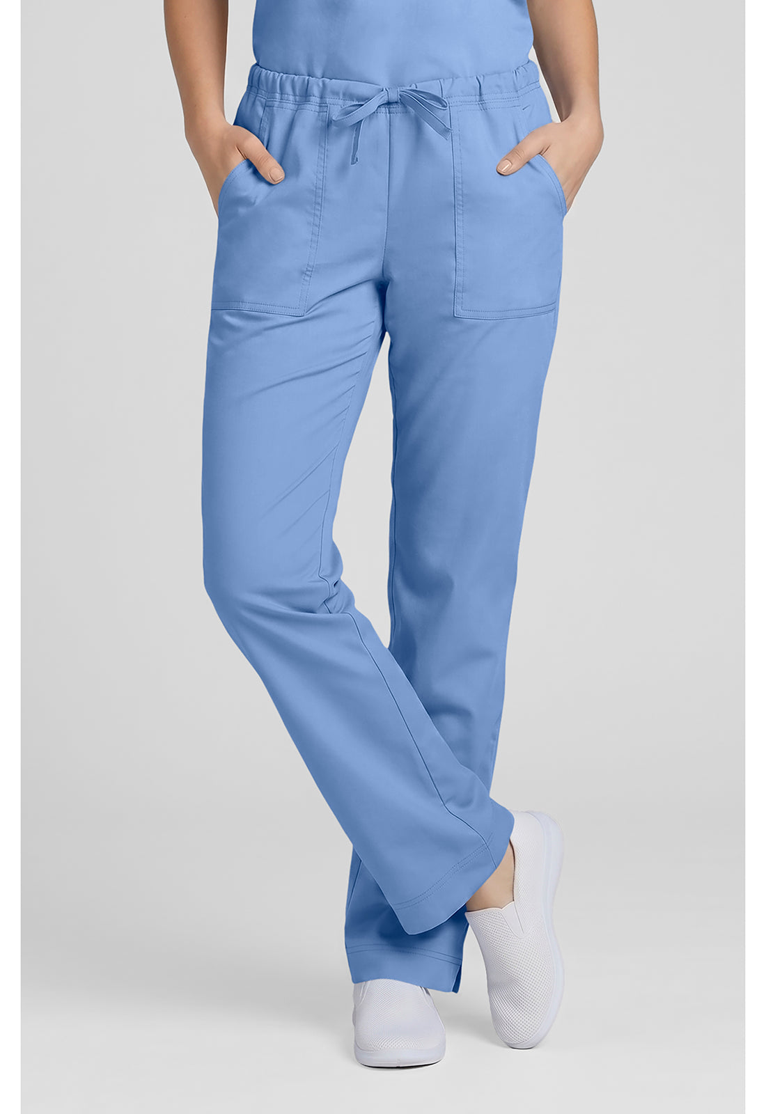 Cherokee WWE4203 Mid Rise Slim Straight Drawstring Pant - Ciel (front)