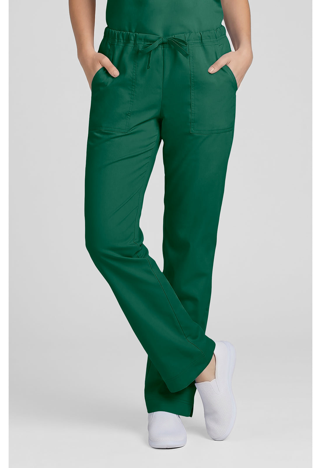 Cherokee WWE4203 Mid Rise Slim Straight Drawstring Pant - Hunter Green (front)