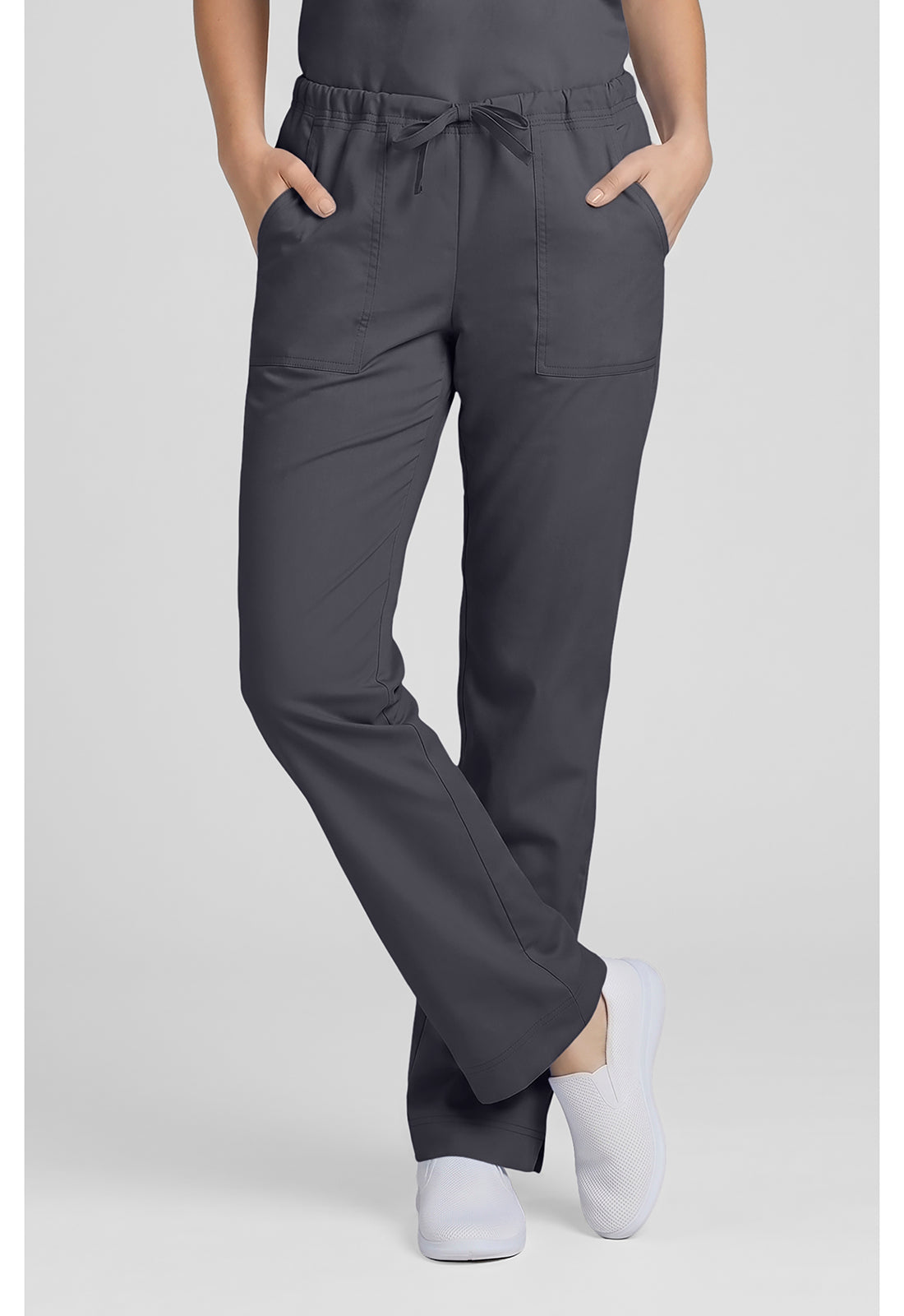 Cherokee WWE4203 Mid Rise Slim Straight Drawstring Pant - Pewter (front)