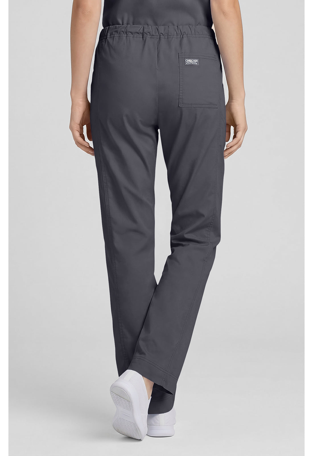 Cherokee WWE4203 Mid Rise Slim Straight Drawstring Pant - Pewter (back)