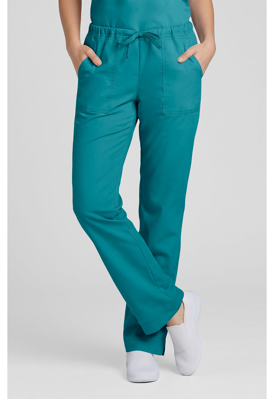 Cherokee WWE4203 Mid Rise Slim Straight Drawstring Pant - Teal Blue (front)