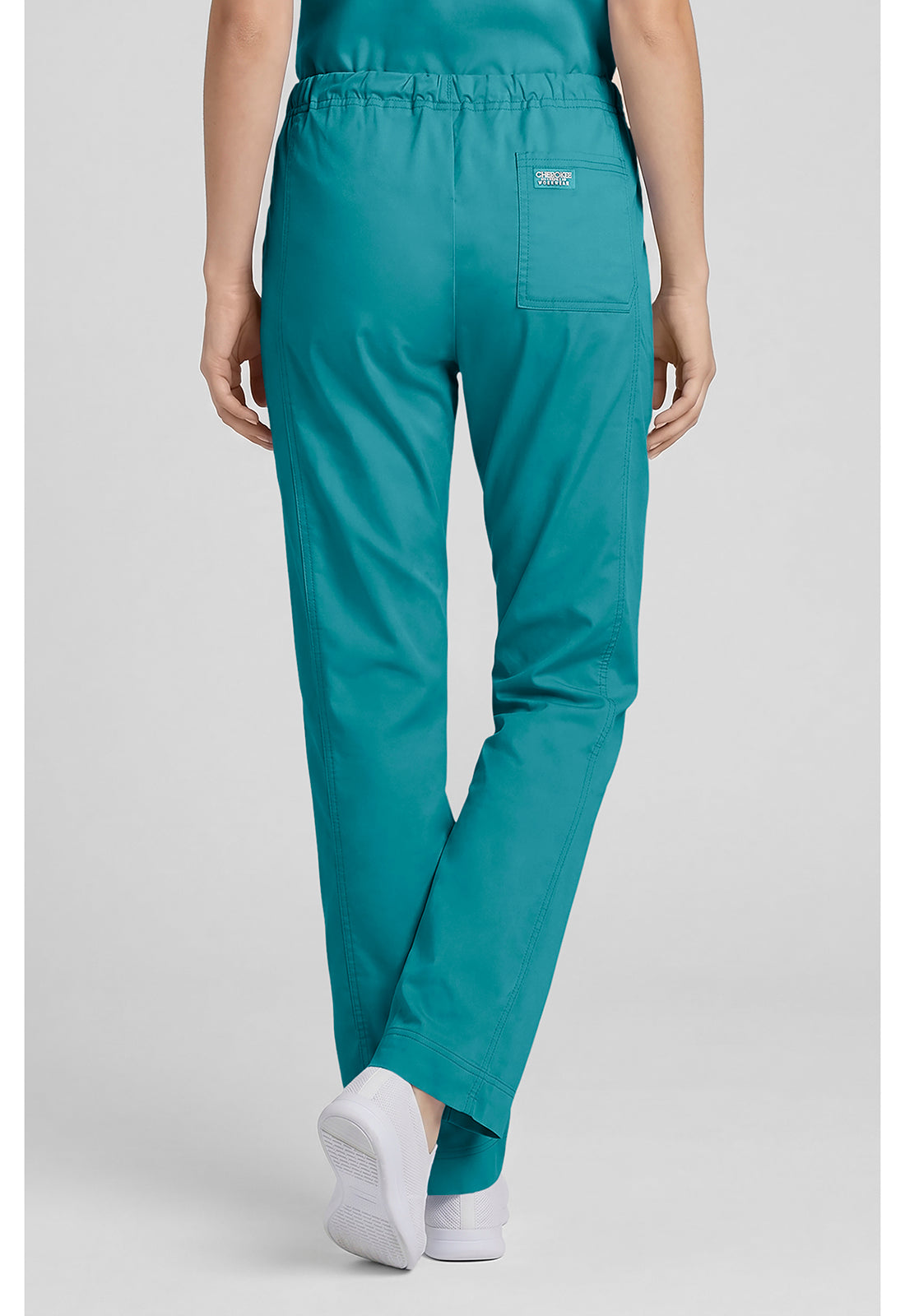 Cherokee WWE4203 Mid Rise Slim Straight Drawstring Pant - Teal Blue (back)