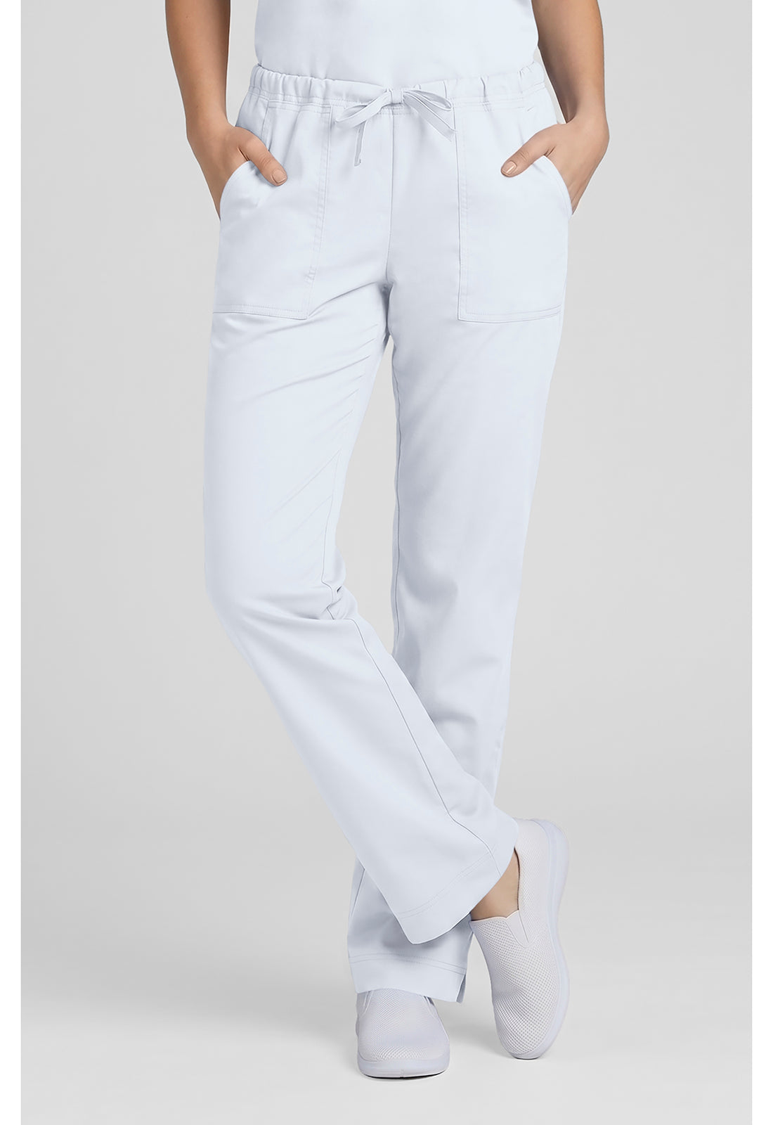 Cherokee WWE4203 Mid Rise Slim Straight Drawstring Pant - White (front)