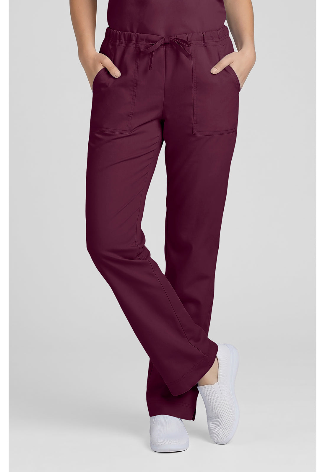 Cherokee WWE4203 Mid Rise Slim Straight Drawstring Pant - Wine (front)