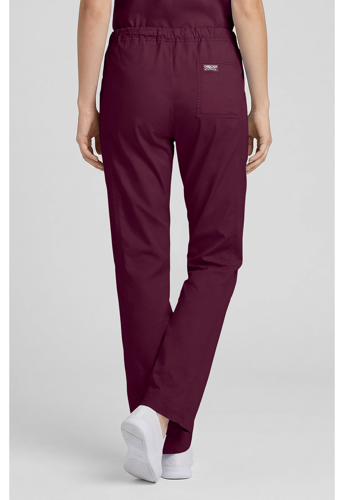 Cherokee WWE4203 Mid Rise Slim Straight Drawstring Pant - Wine (back)