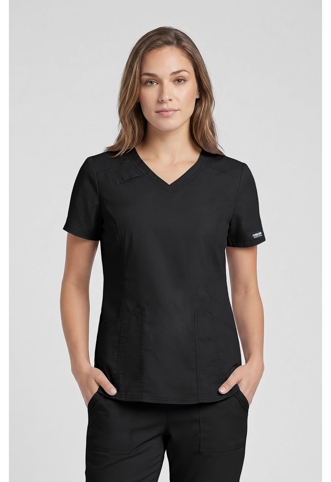 Cherokee WWE4710 V-Neck Top - Black (front)