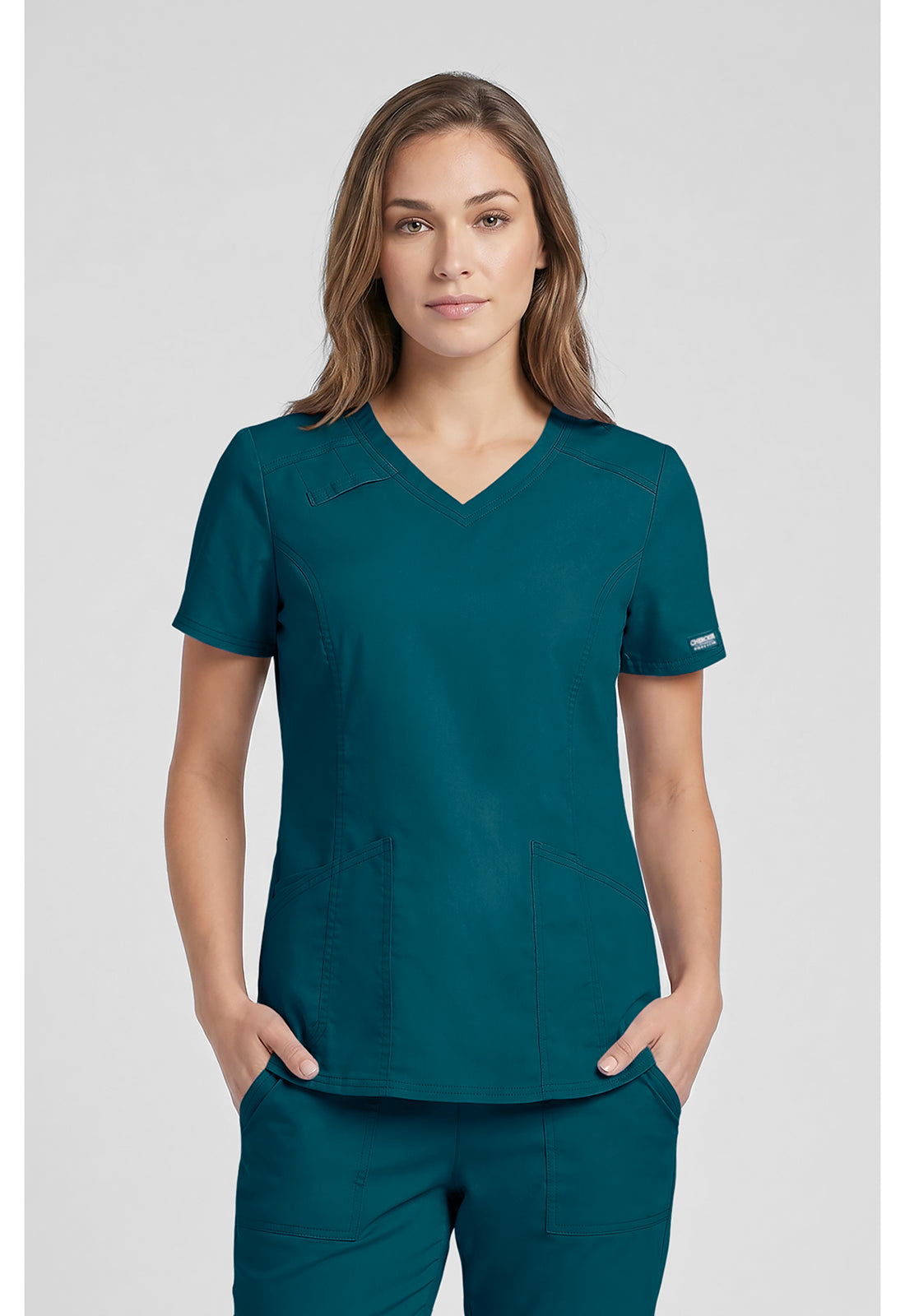 Cherokee WWE4710 V-Neck Top - Caribbean Blue (front)
