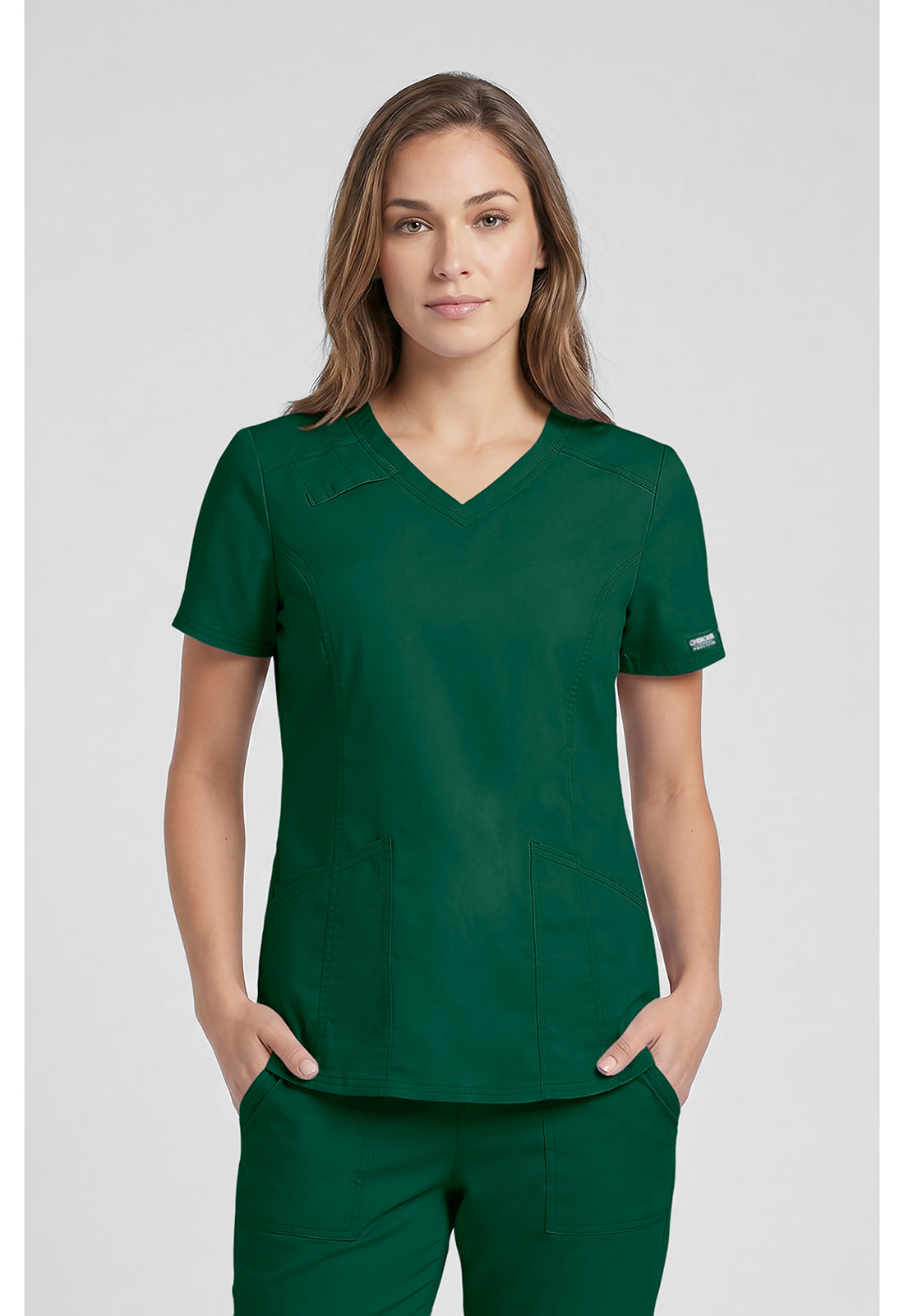 Cherokee WWE4710 V-Neck Top - Hunter Green (front)