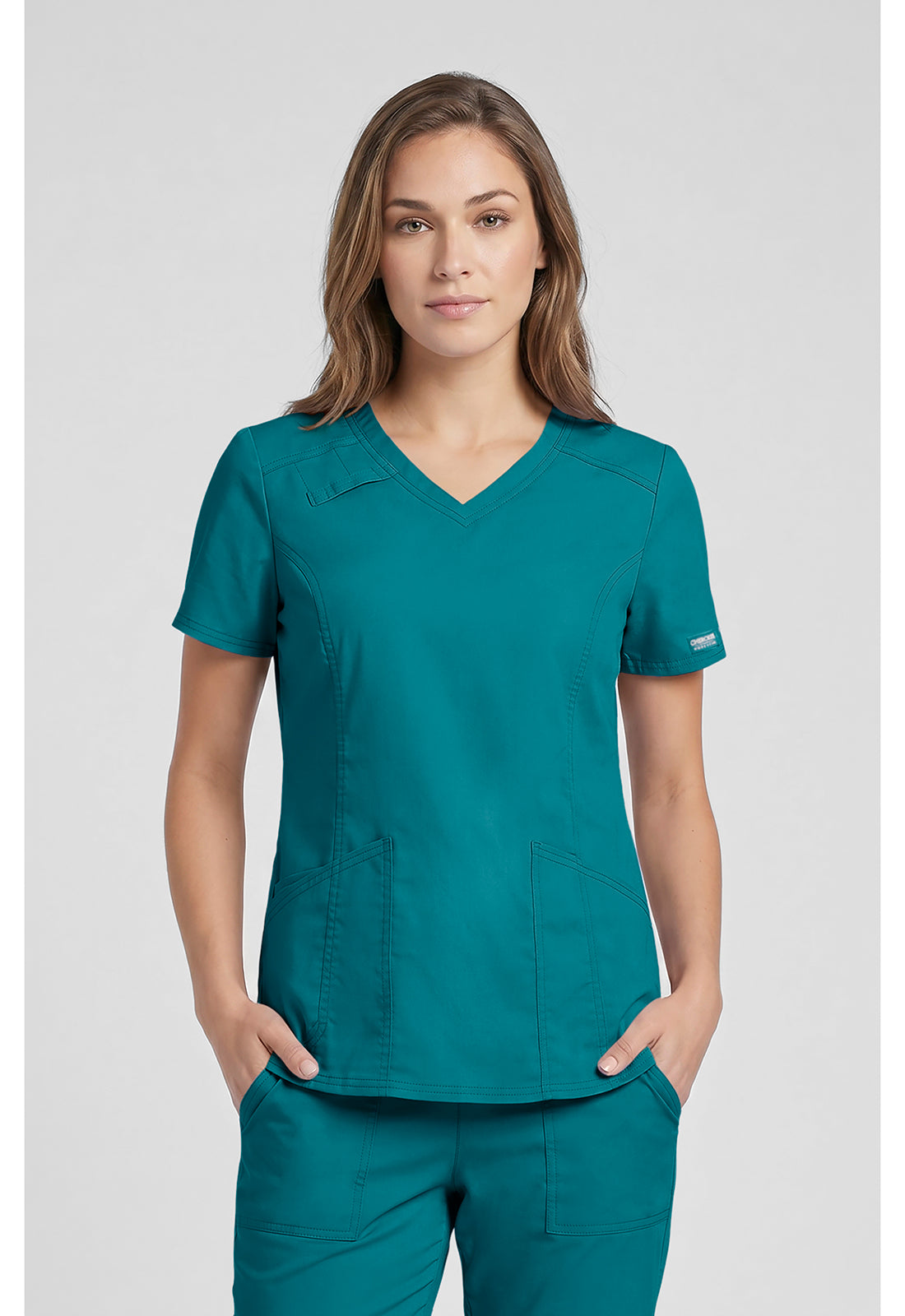 Cherokee WWE4710 V-Neck Top - Teal Blue (front)