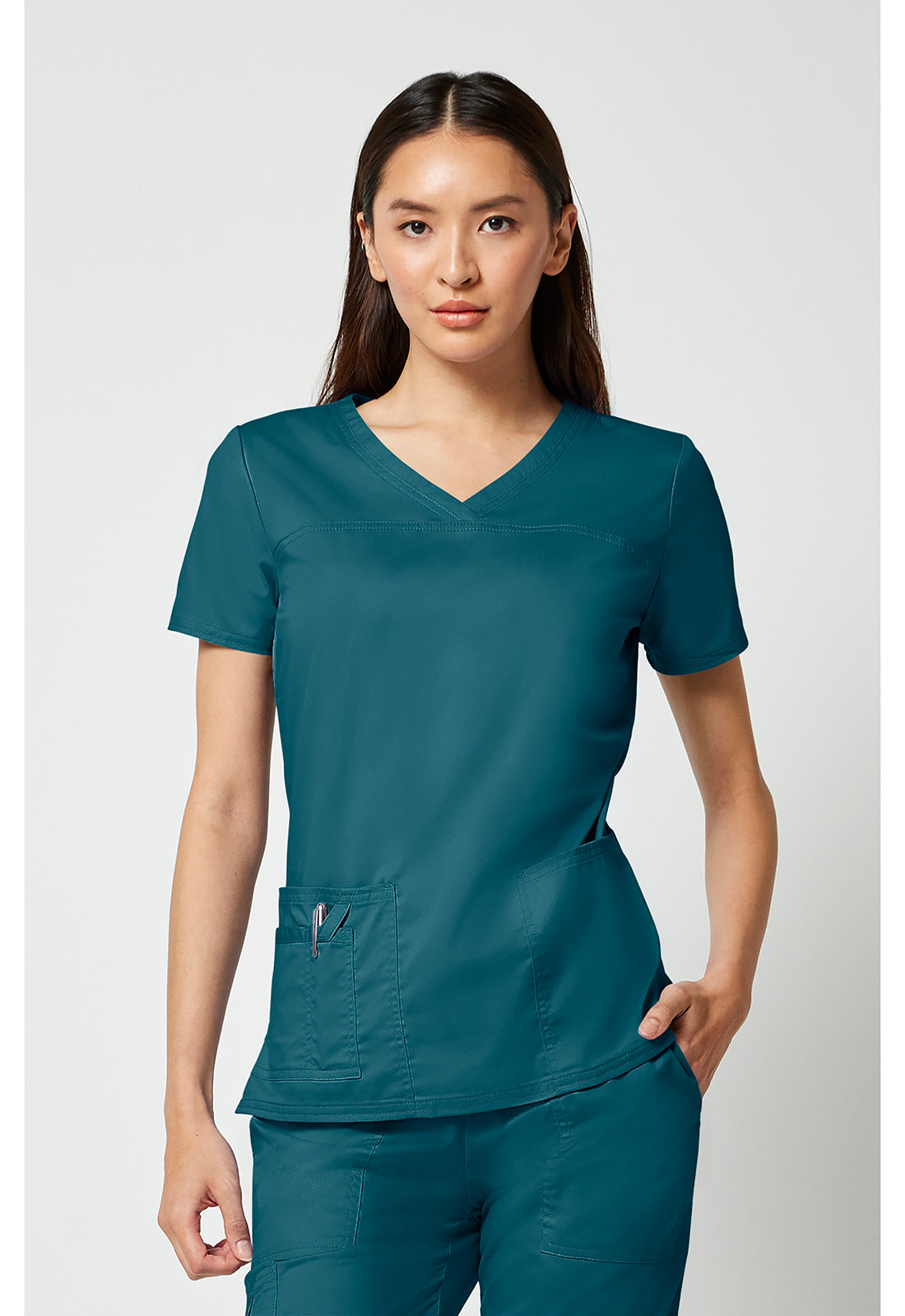 Cherokee WWE4727 V-Neck Top - Caribbean Blue (front)