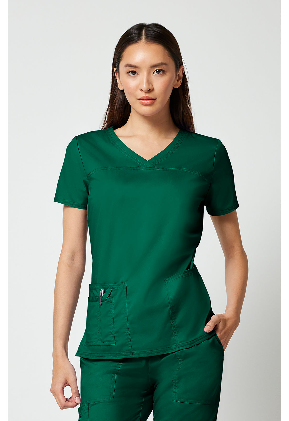 Cherokee WWE4727 V-Neck Top - Hunter Green (front)