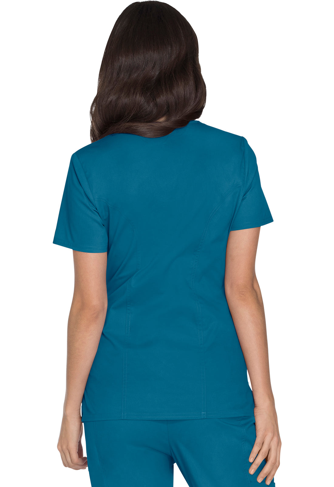 Cherokee WWE4728 Mock Wrap Top - Caribbean Blue (back)