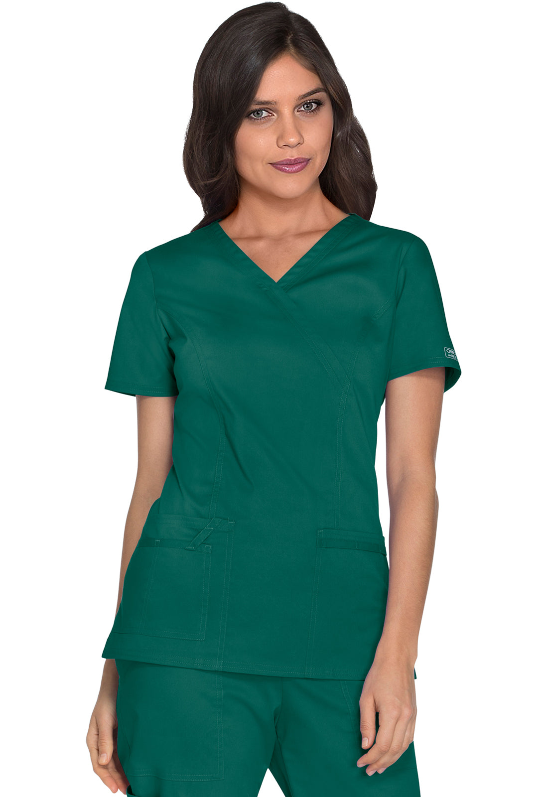 Cherokee WWE4728 Mock Wrap Top - Hunter Green (front)