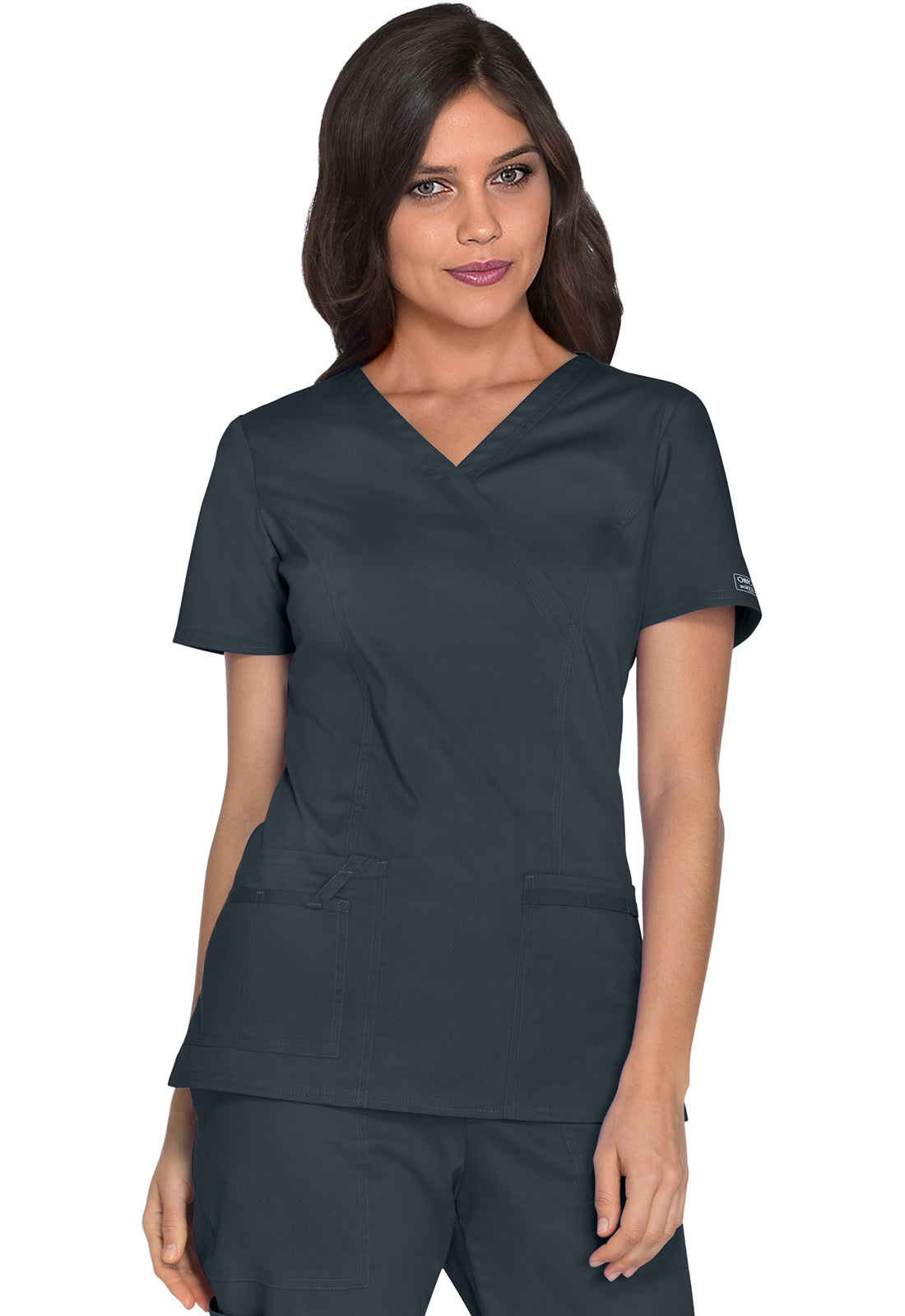 Cherokee WWE4728 Mock Wrap Top - Pewter (front)