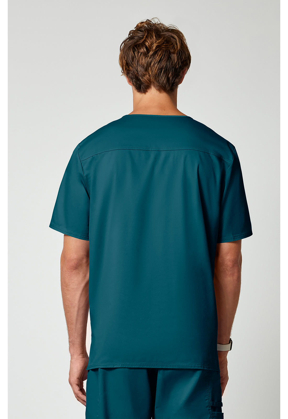 Cherokee WWE4743 Men's Tuckable V-Neck Top - Caribbean Blue (back)
