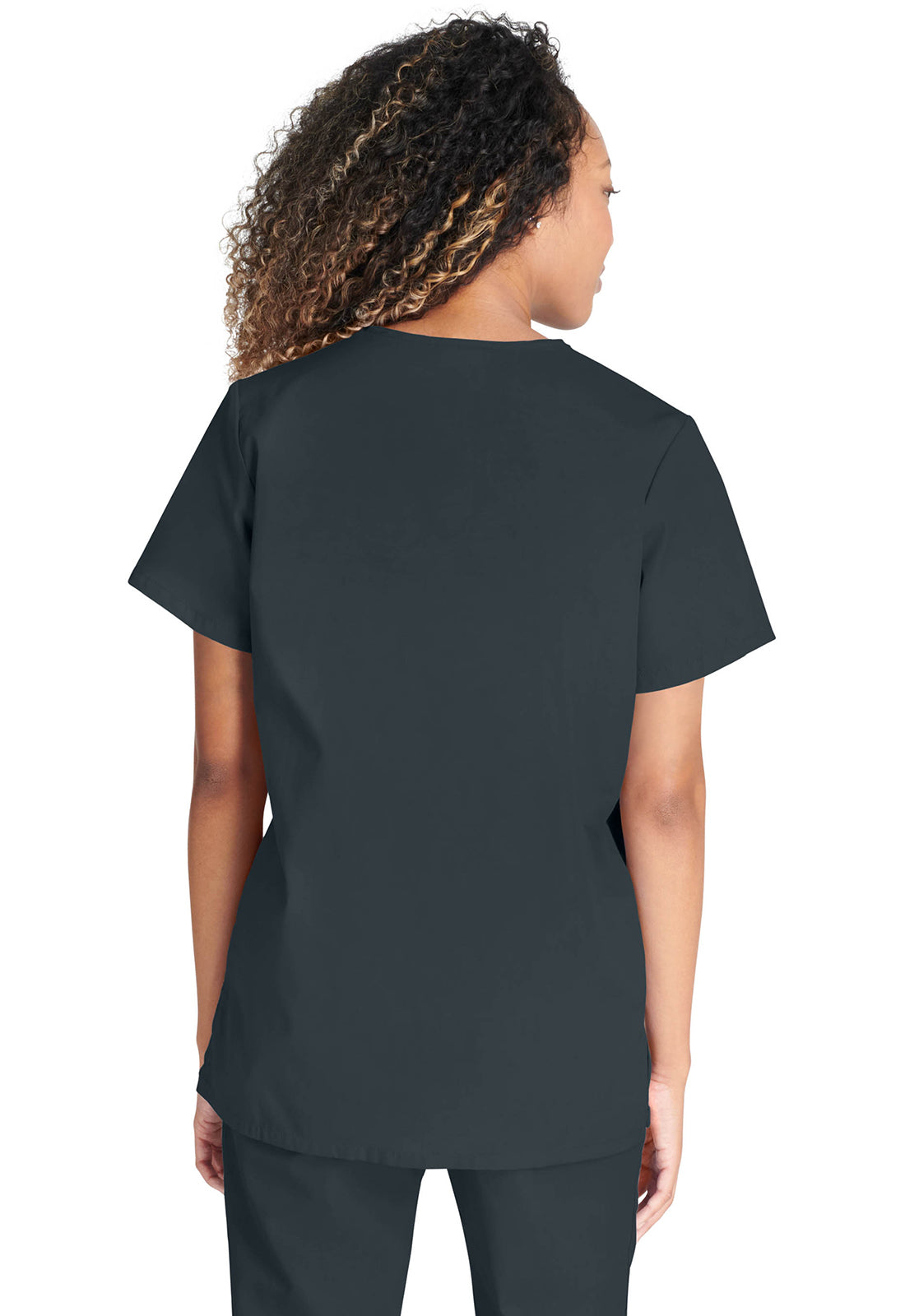 Cherokee WWE4770 Snap Front V-Neck Top - Pewter (back)