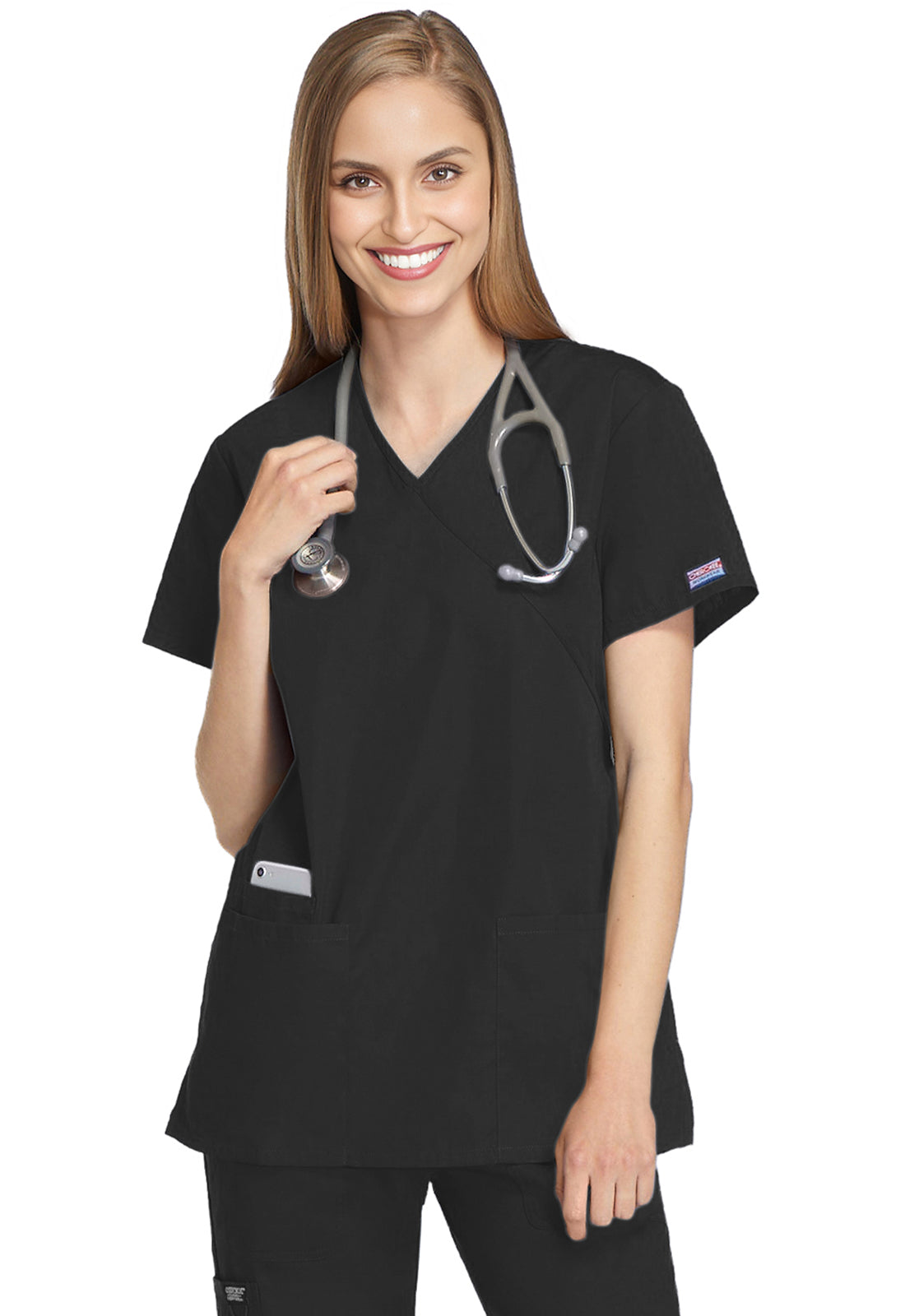 Cherokee WWE4801 Mock Wrap Tunic - Black (front)