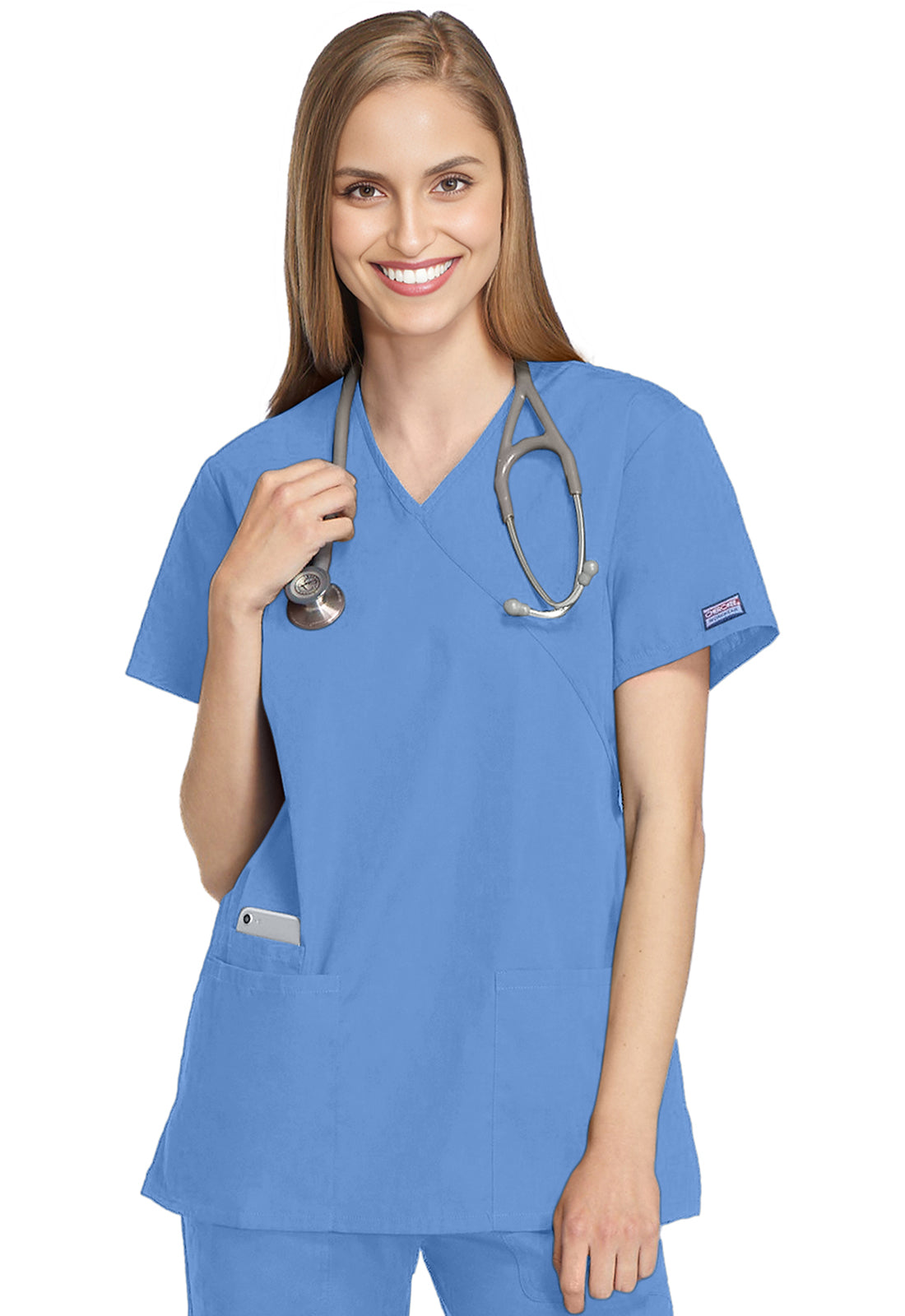 Cherokee WWE4801 Mock Wrap Tunic - Ciel (front)