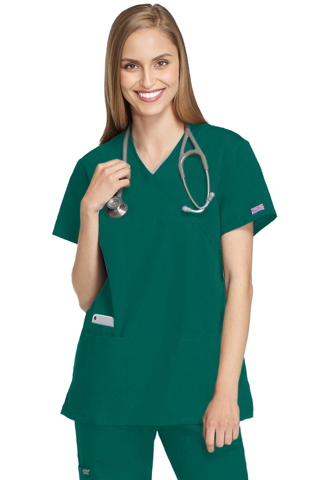 Cherokee WWE4801 Mock Wrap Tunic - Hunter Green (front)