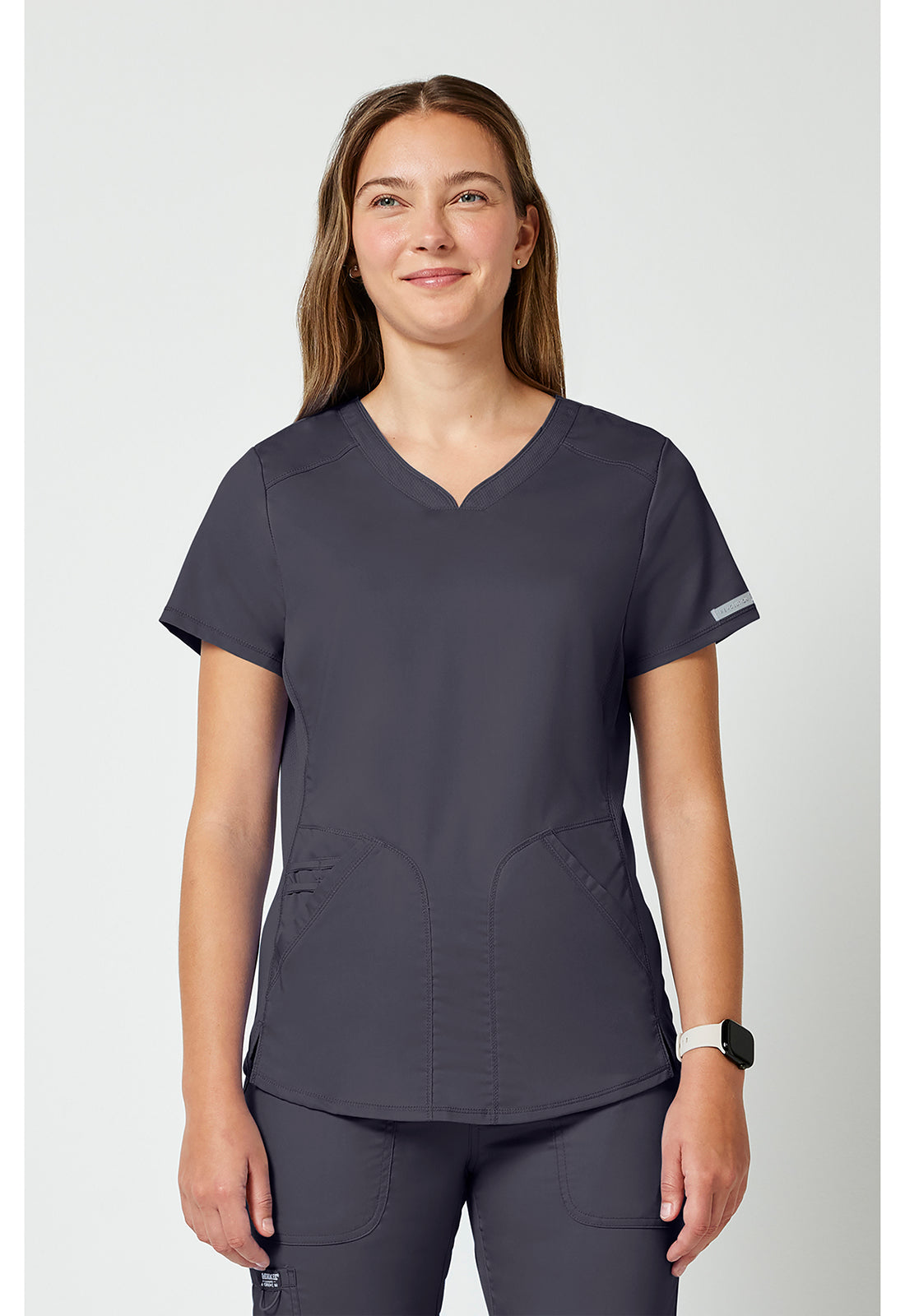 Cherokee WWE601 V-Neck Top - Pewter (front)