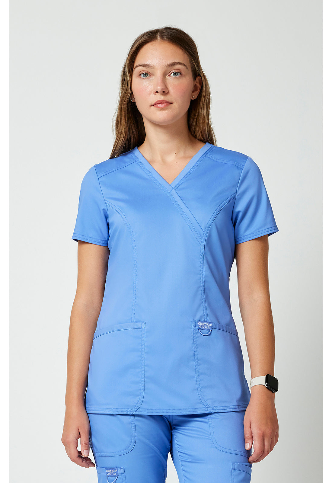 Cherokee WWE610 Mock Wrap Top - Ciel Blue (front)