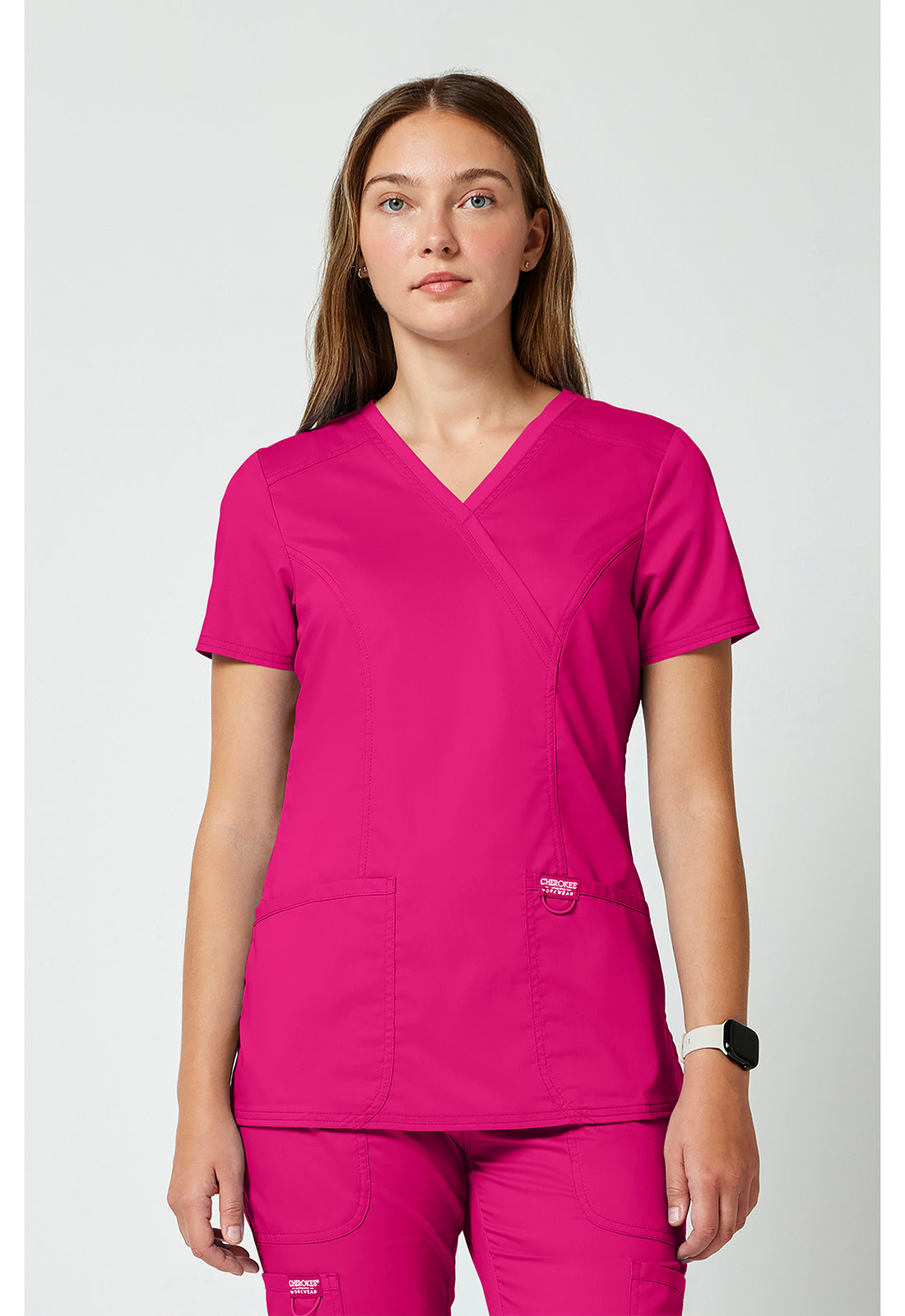 Cherokee WWE610 Mock Wrap Top - Electric Pink (front)