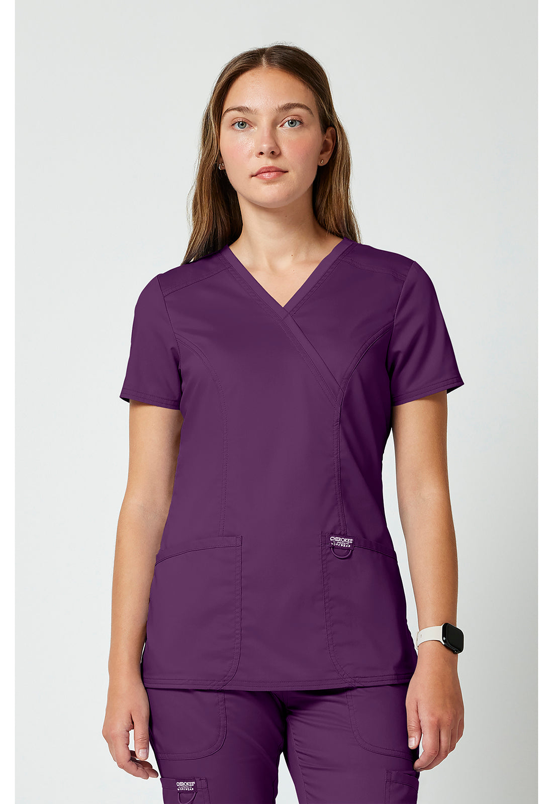 Cherokee WWE610 Mock Wrap Top - Eggplant (front)