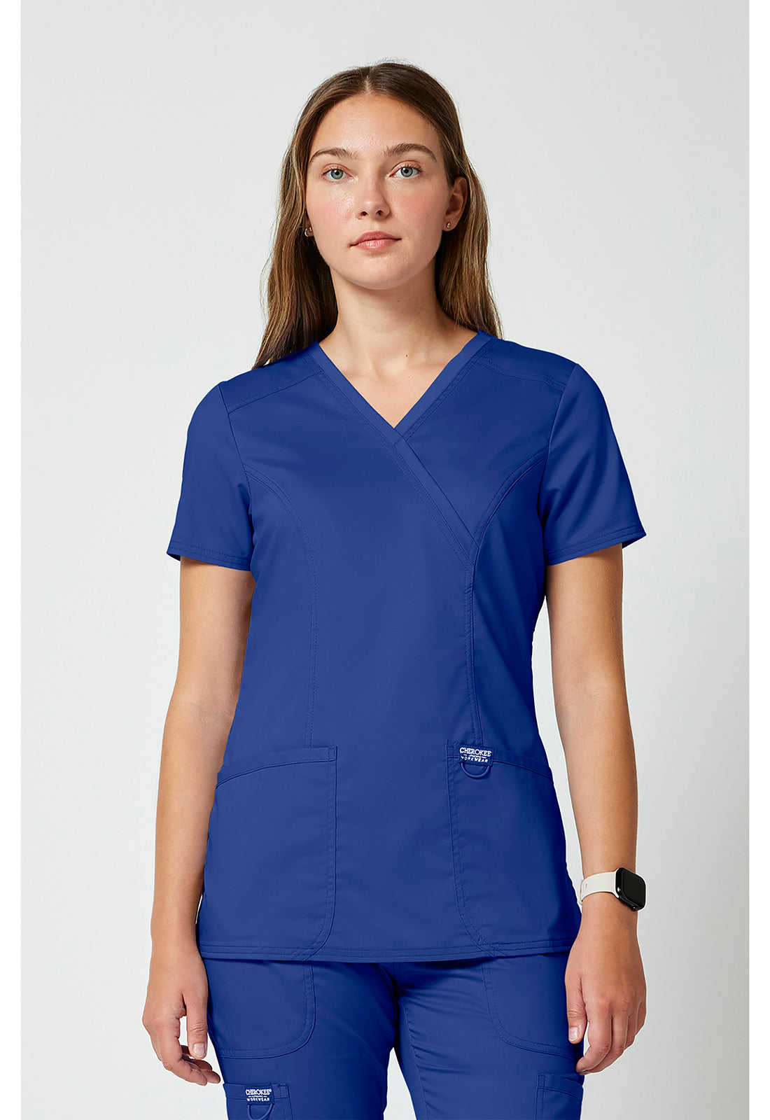Cherokee WWE610 Mock Wrap Top - Galaxy Blue (front)