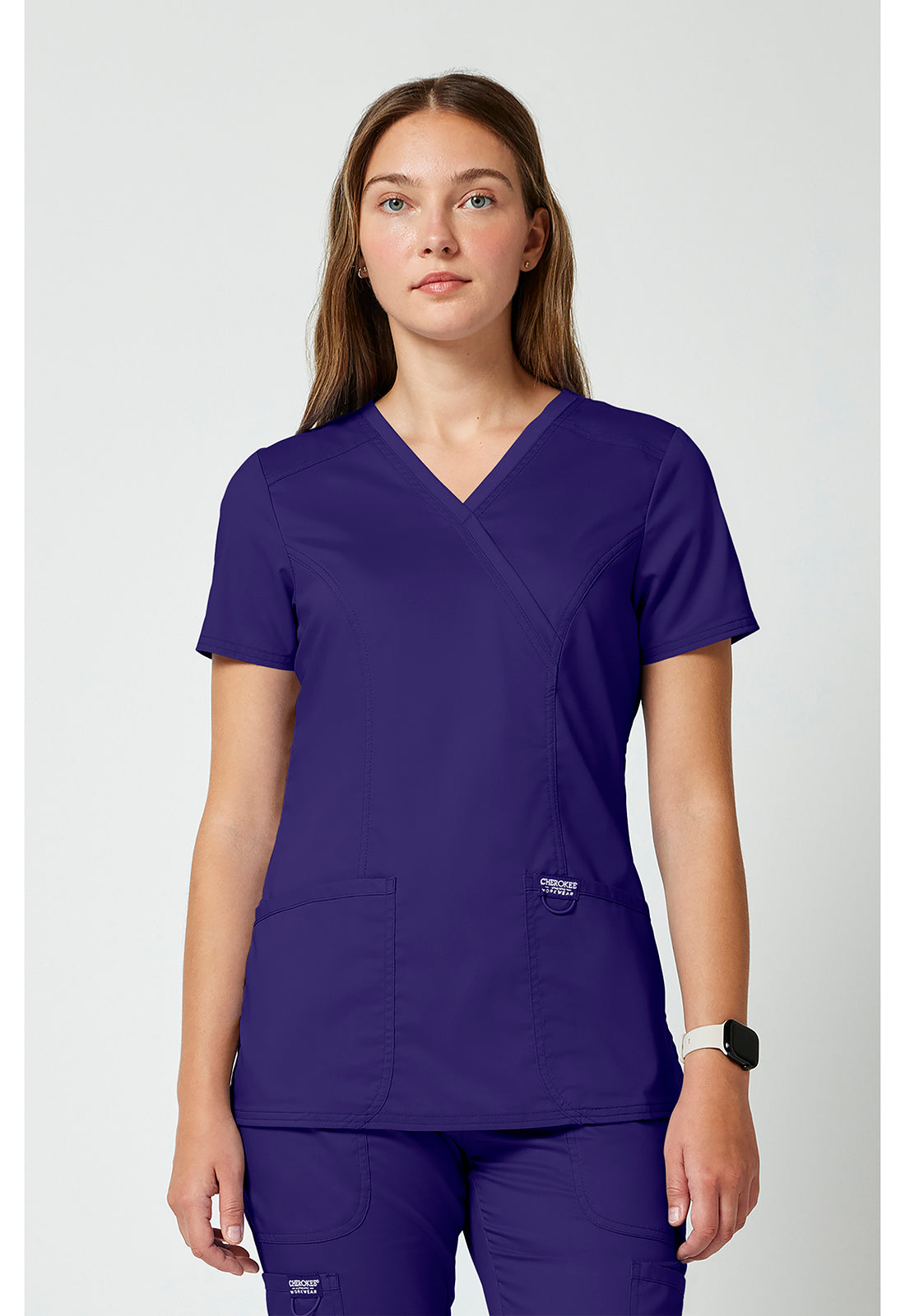 Cherokee WWE610 Mock Wrap Top - Grape (front)