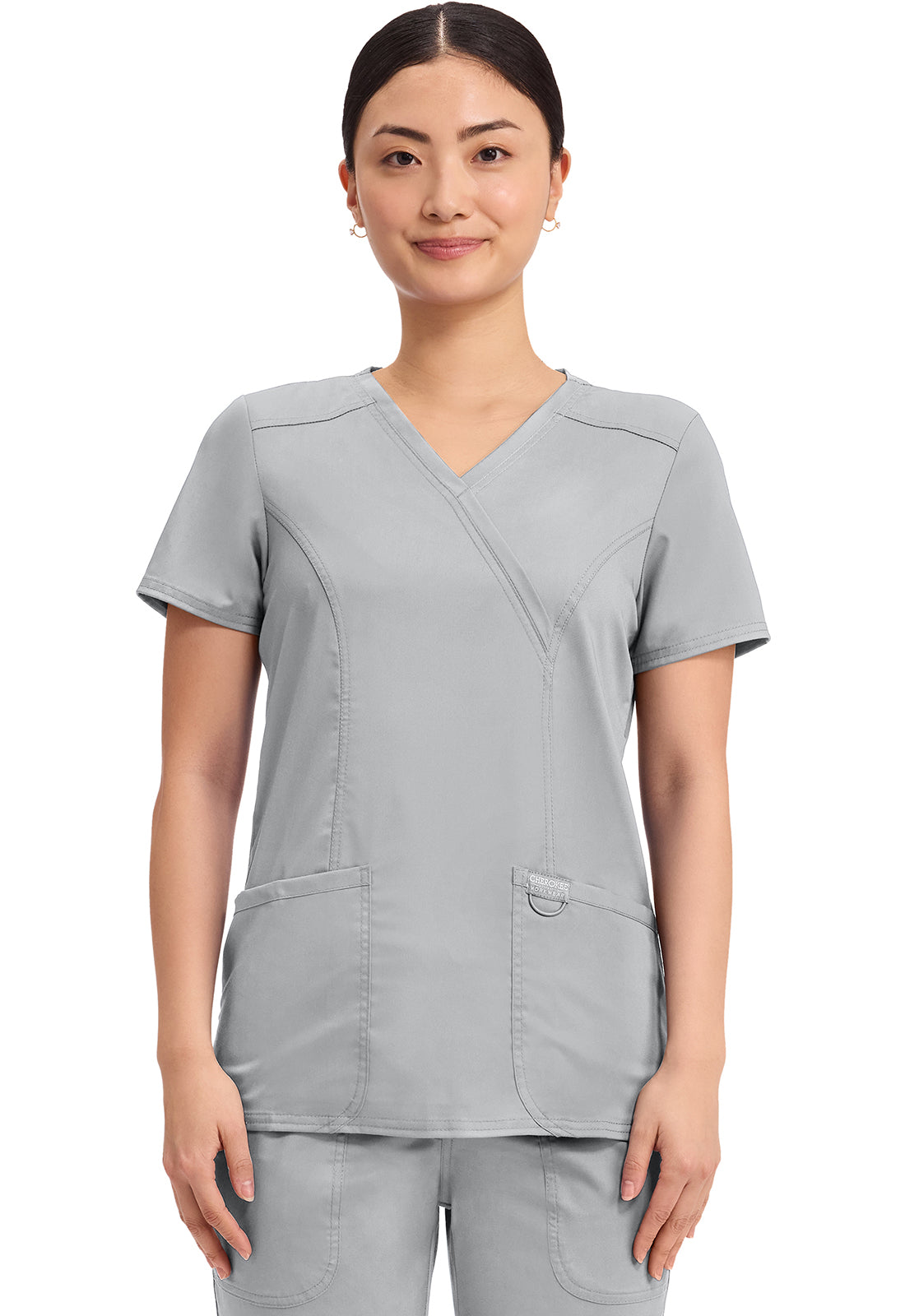 Cherokee WWE610 Mock Wrap Top - Grey (front)