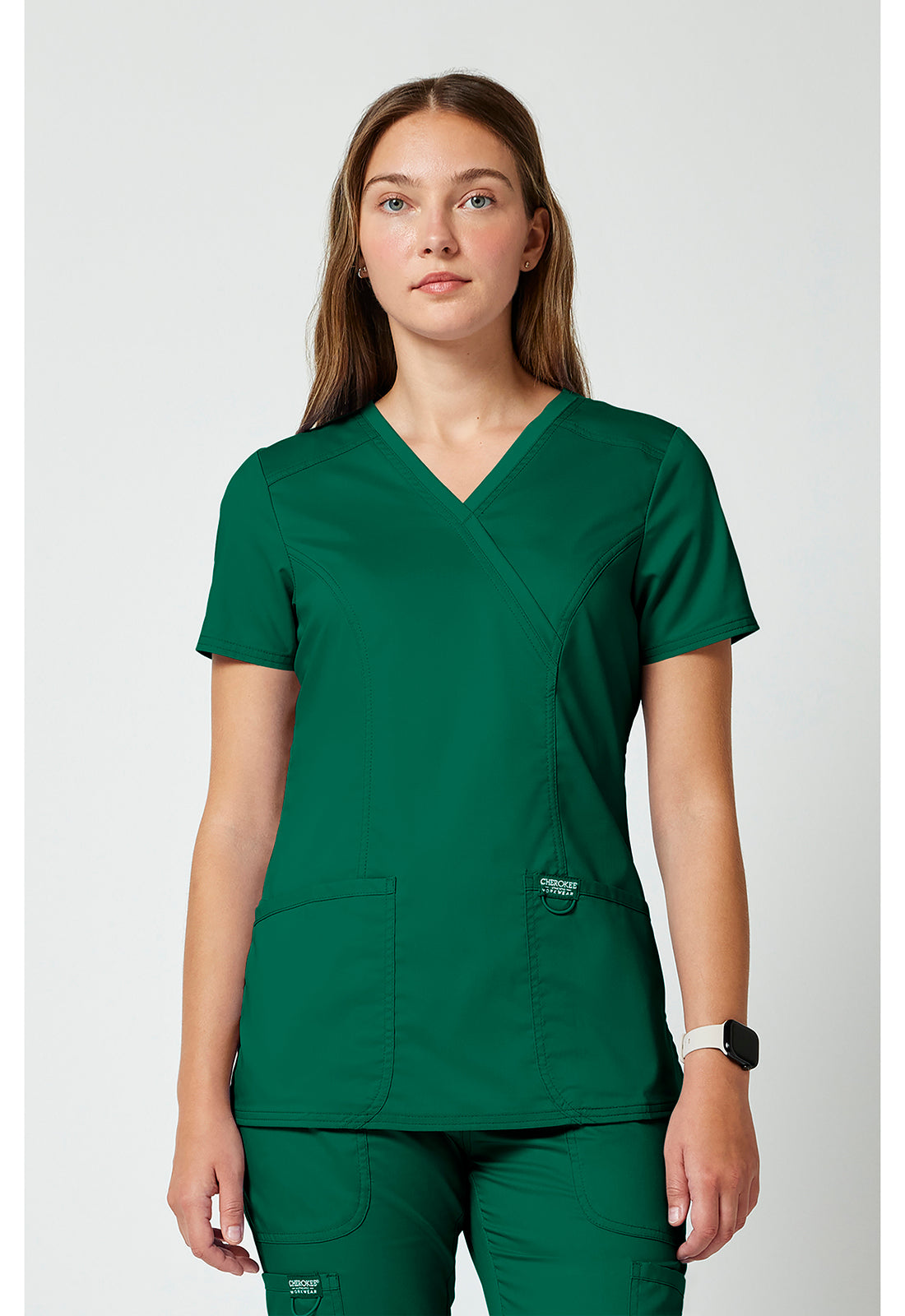 Cherokee WWE610 Mock Wrap Top - Hunter Green (front)